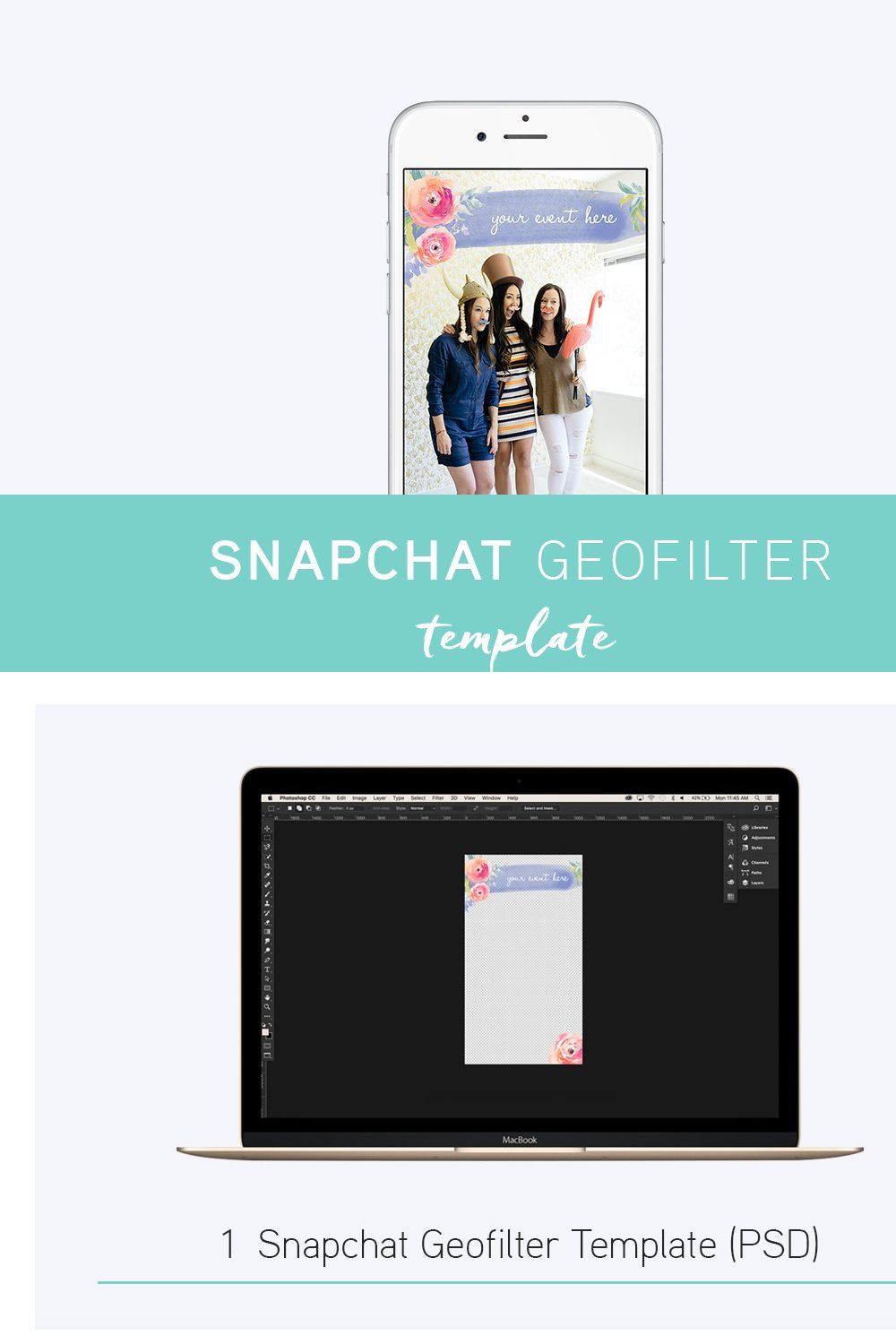 Snapchat Geofilter Template pinterest preview image.