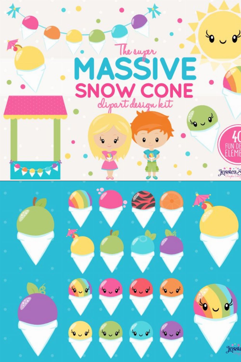 Snowcone Party Clipart Pack pinterest preview image.