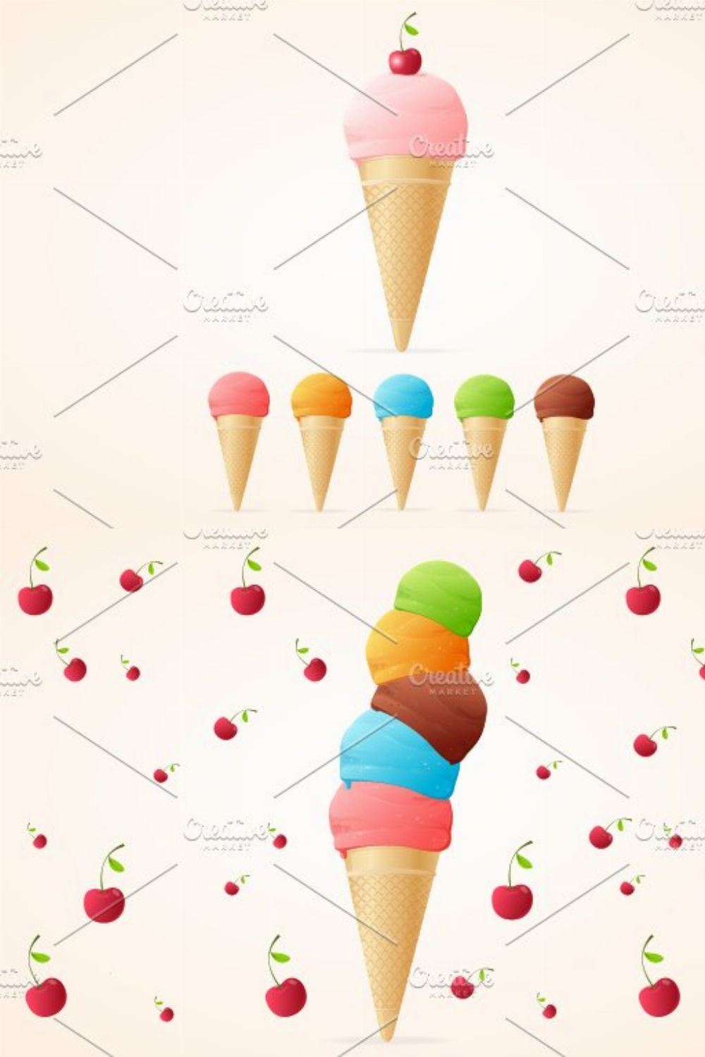 Сollection of ice cream and cherry pinterest preview image.