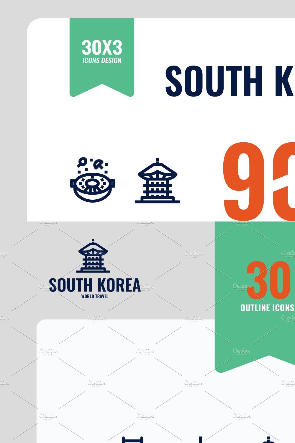 South Korea 90 Icons pinterest preview image.