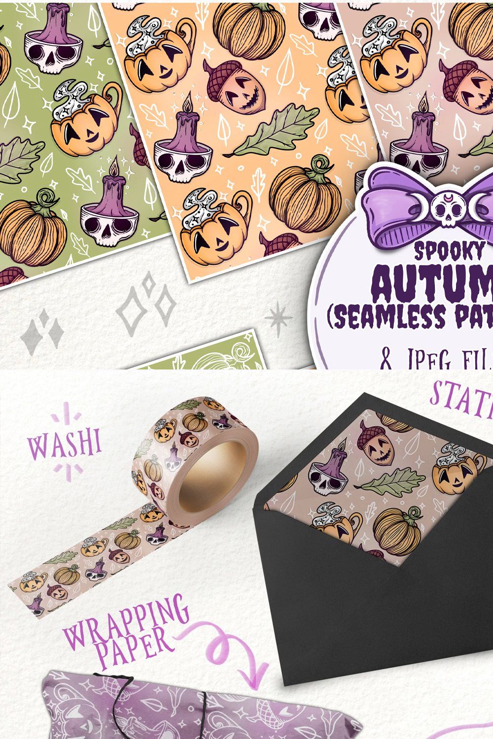 Spooky Autumn seamless pattern pack pinterest preview image.