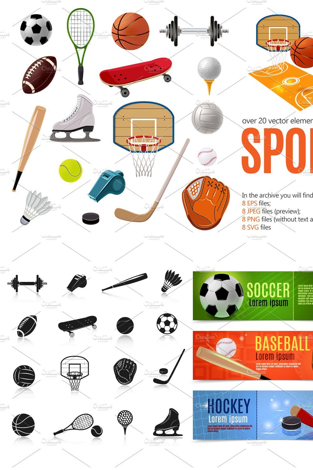 Sports Objects Set pinterest preview image.
