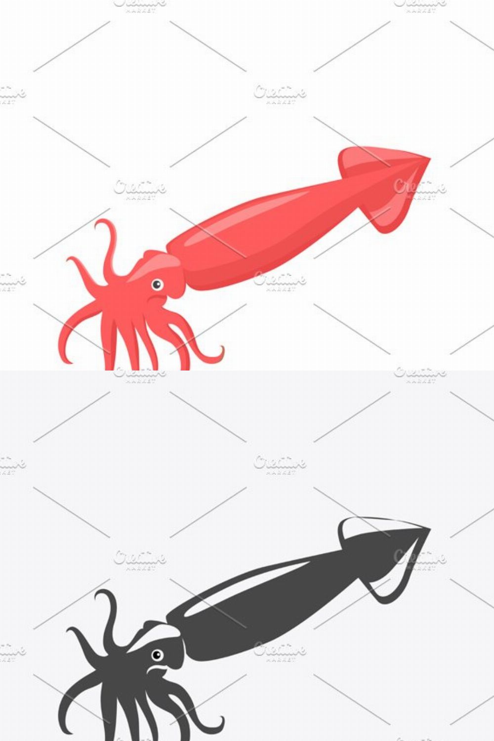 Squid of Red Color Design Flat pinterest preview image.