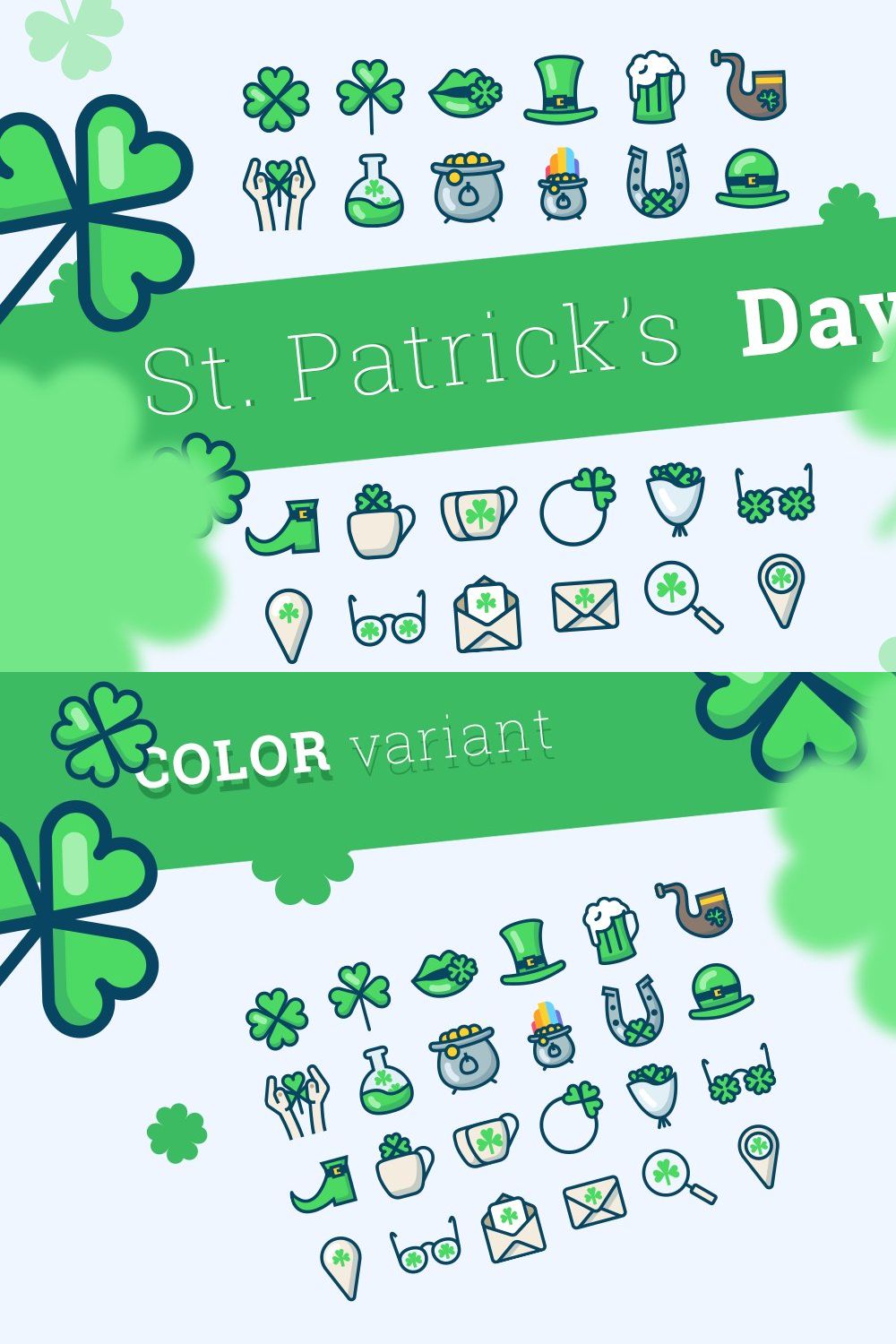 St. Patrick's Day icons (24 + 24) pinterest preview image.