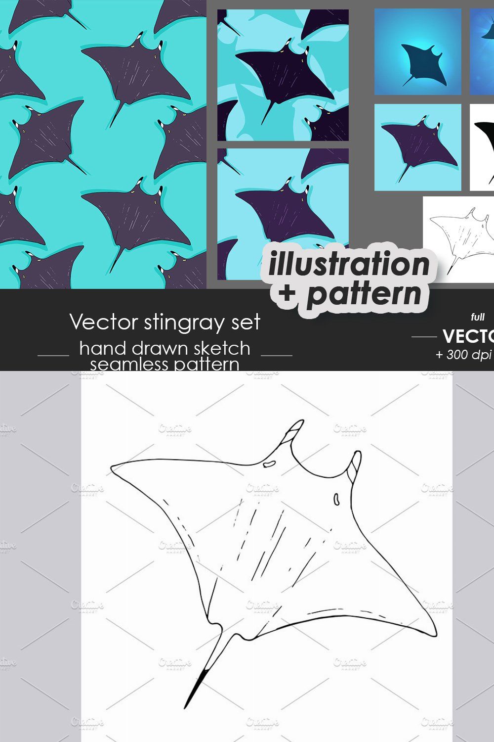 Stingray illustrations, patterns pinterest preview image.