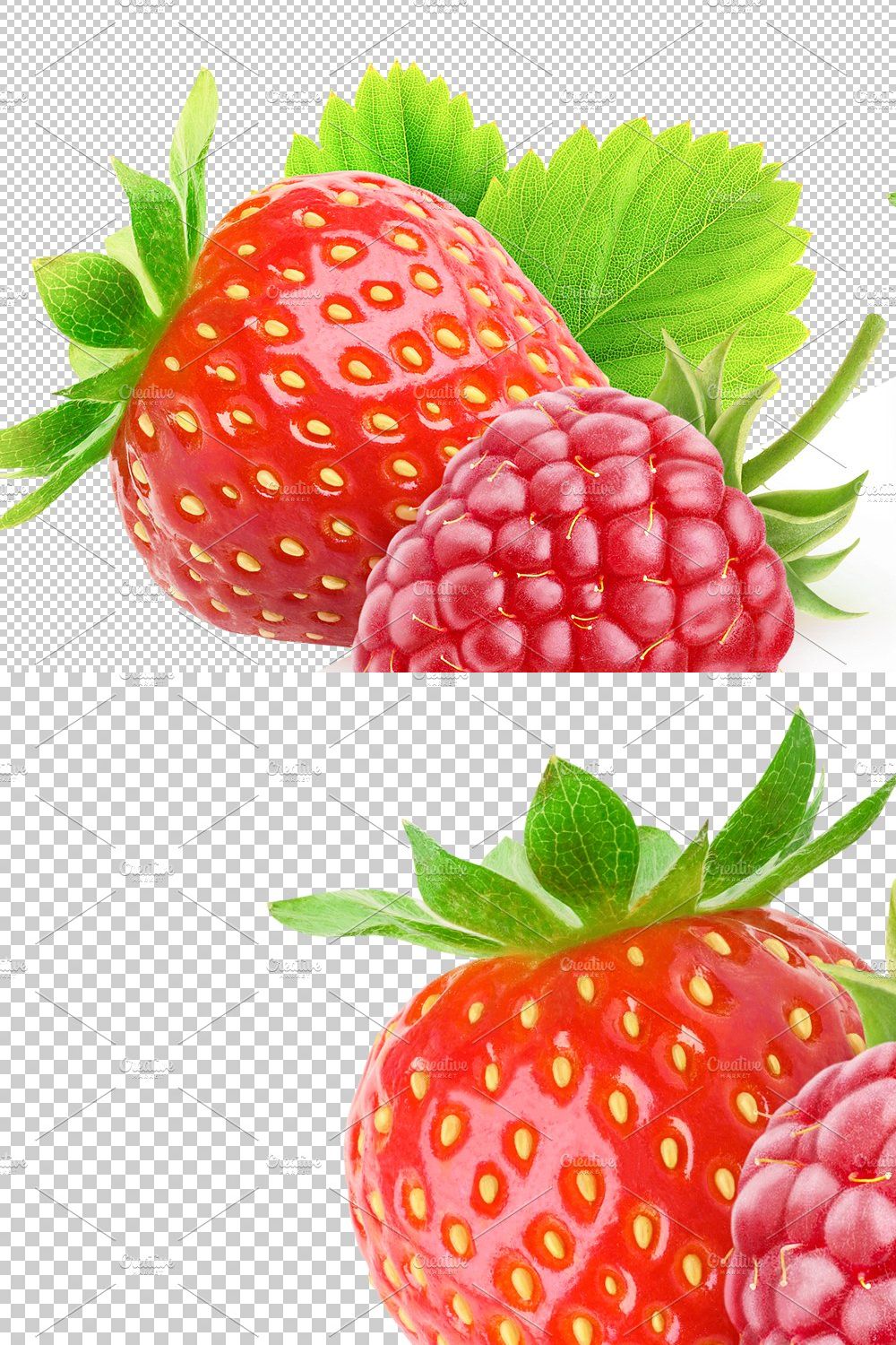 Strawberry and raspberry pinterest preview image.