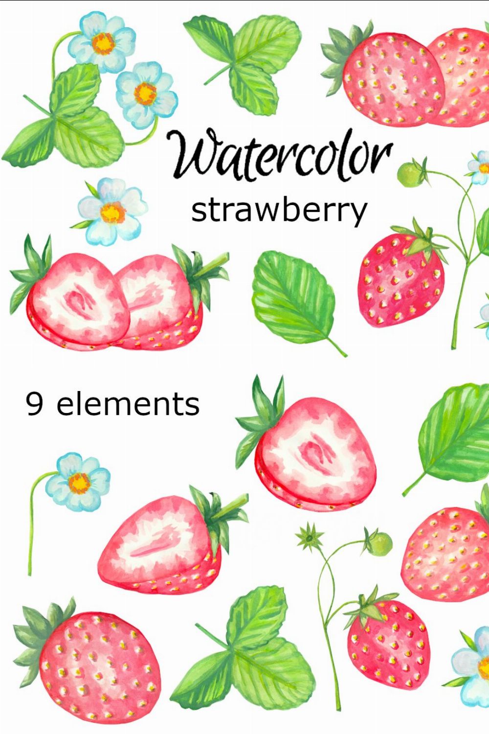 Strawberry watercolor clipart pinterest preview image.