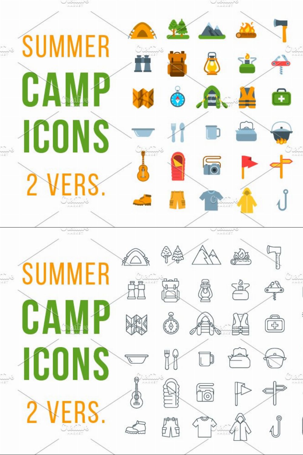 Summer Tourism Camping Icons pinterest preview image.