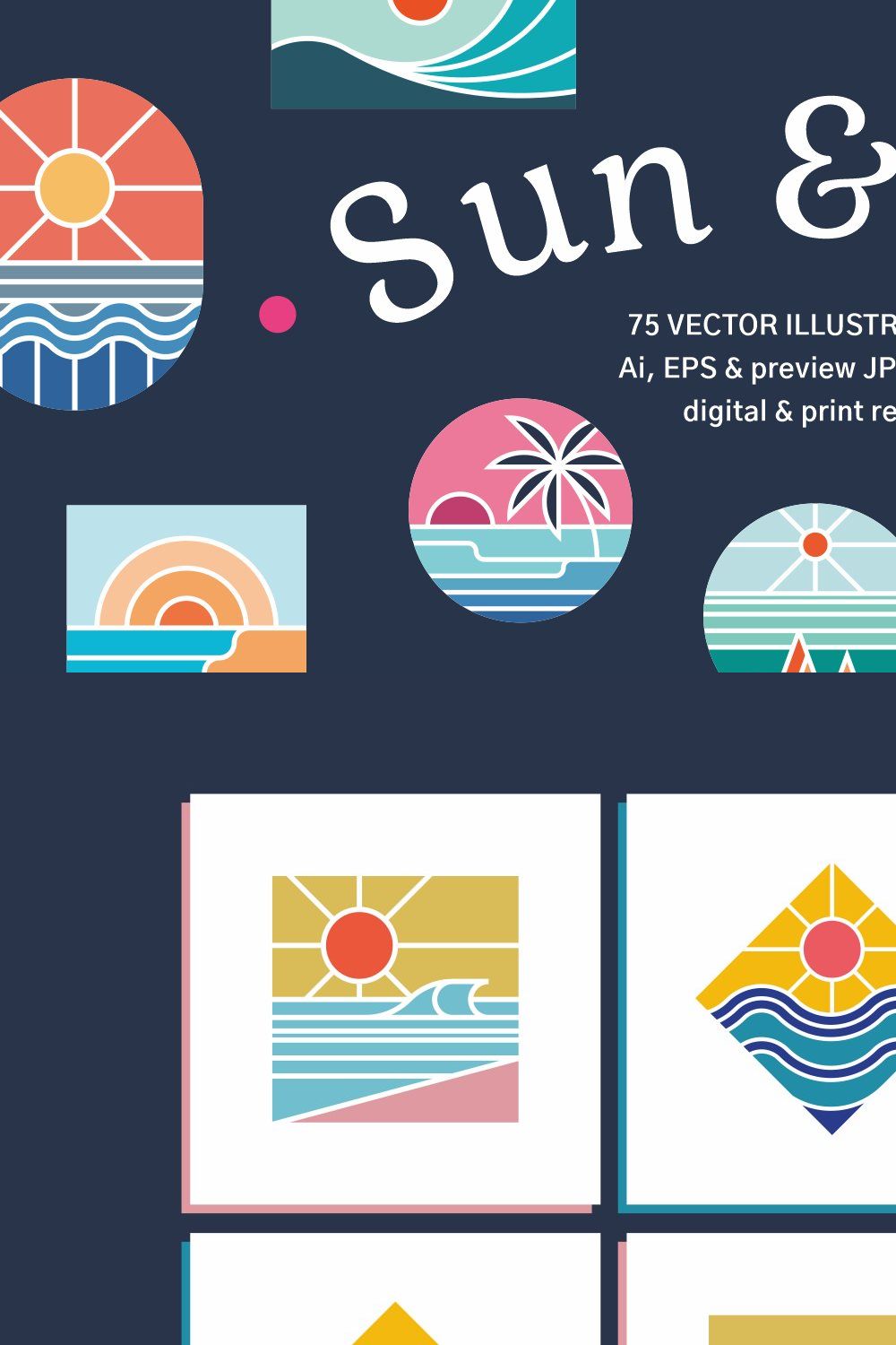 Sun & Sea, 75 Illustrations pinterest preview image.