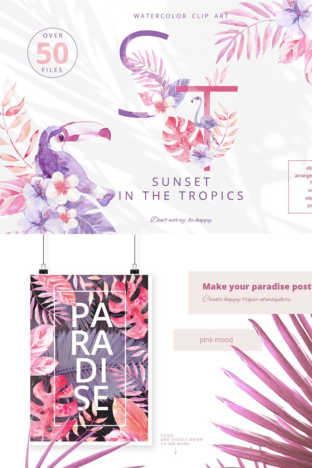 Sunset in the Tropics graphic set. pinterest preview image.