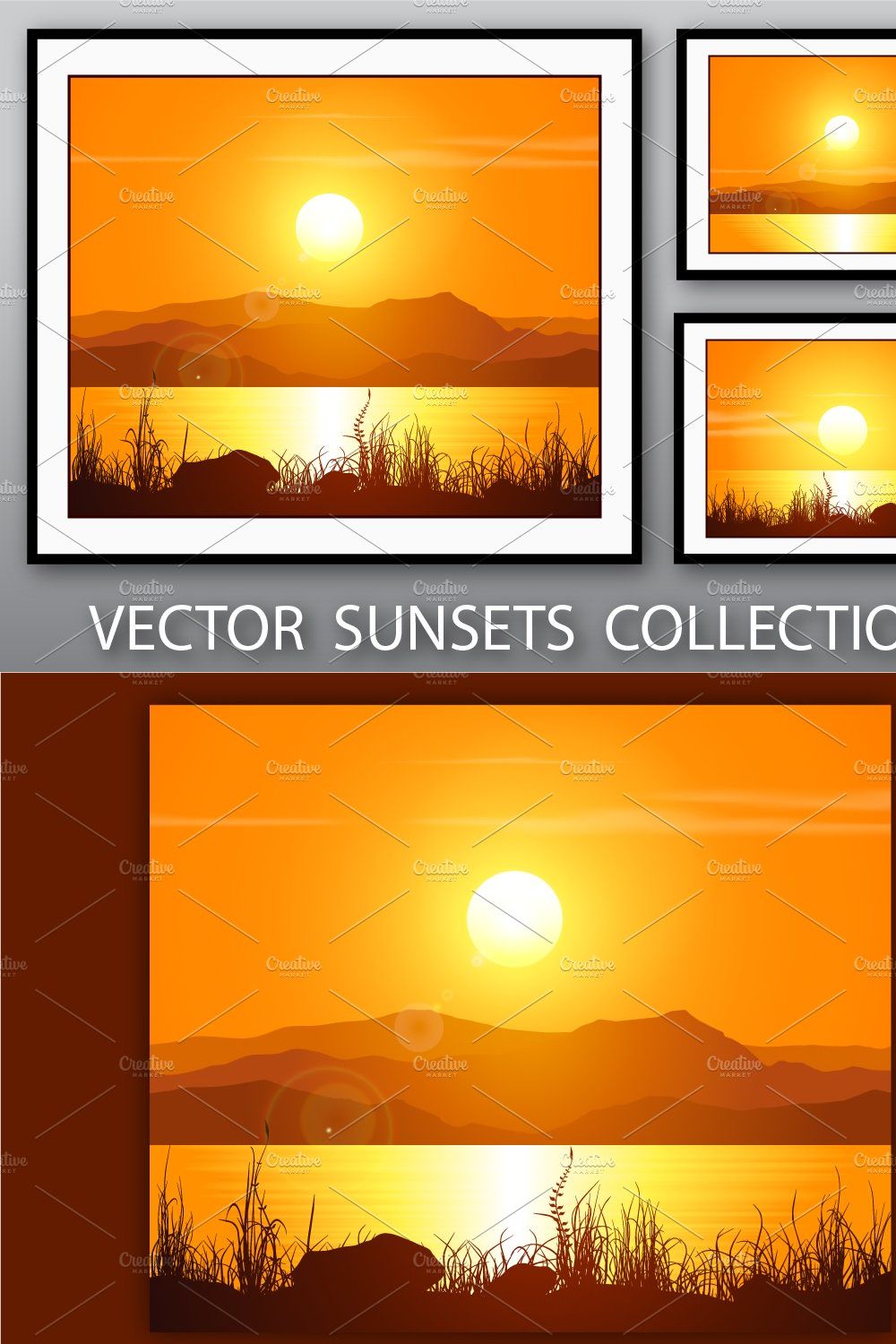 Sunset Landscapes Vector Set pinterest preview image.