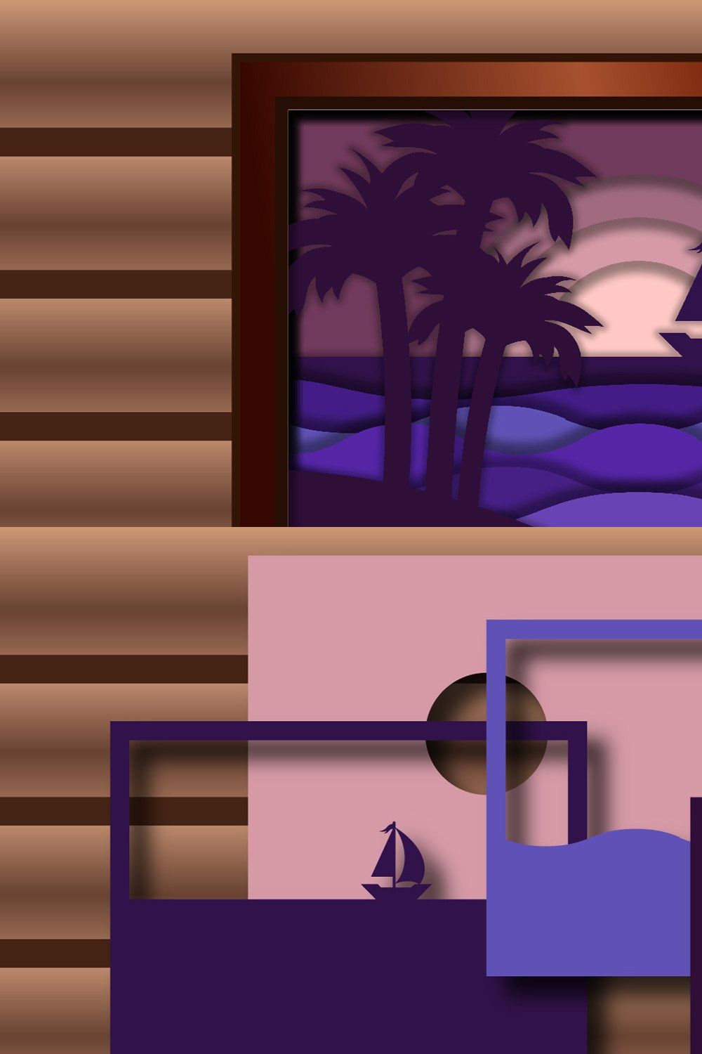 Sunset Sea 3D Paper Cut Panel pinterest preview image.