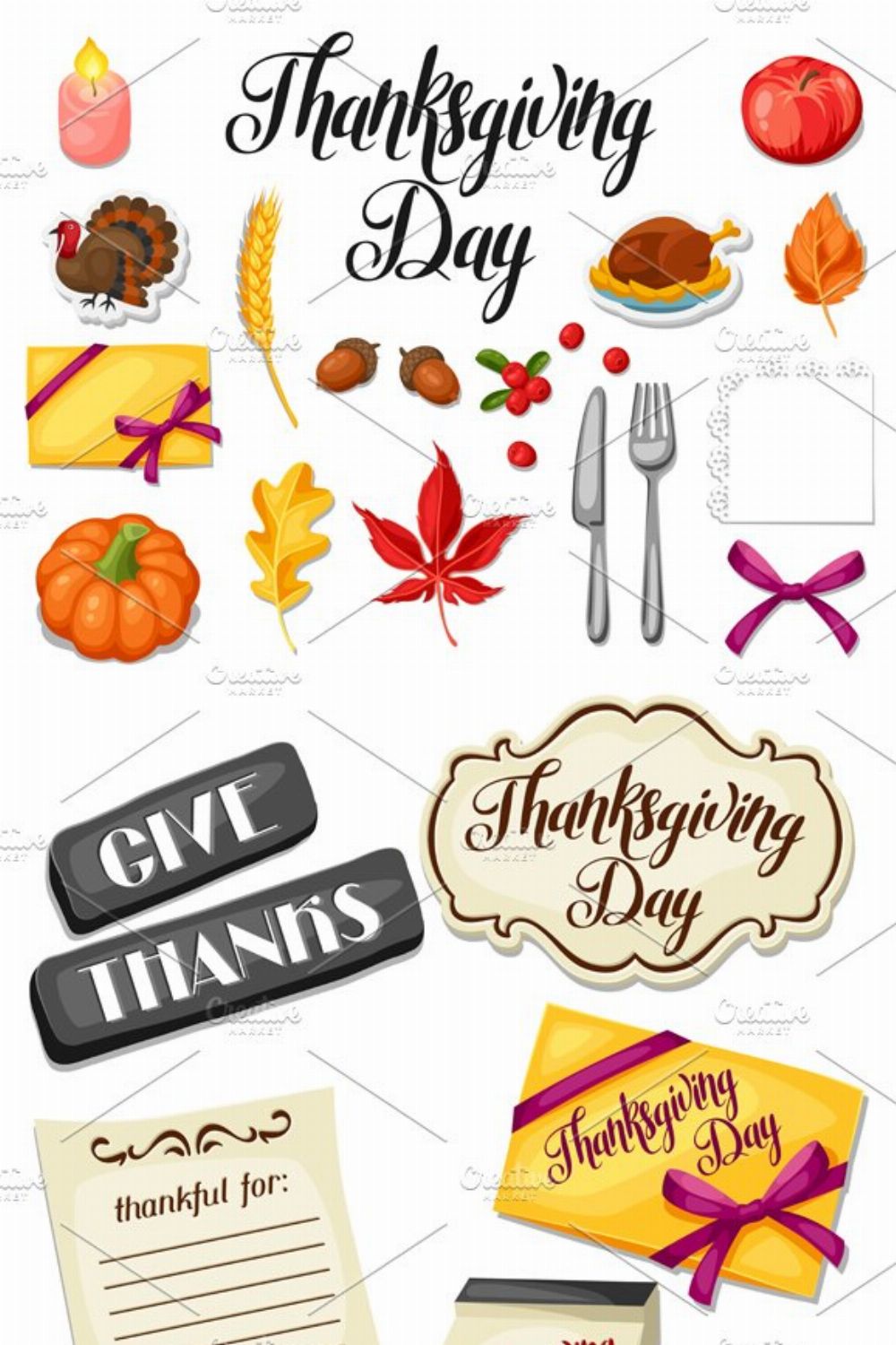 Thanksgiving Day set of object. pinterest preview image.