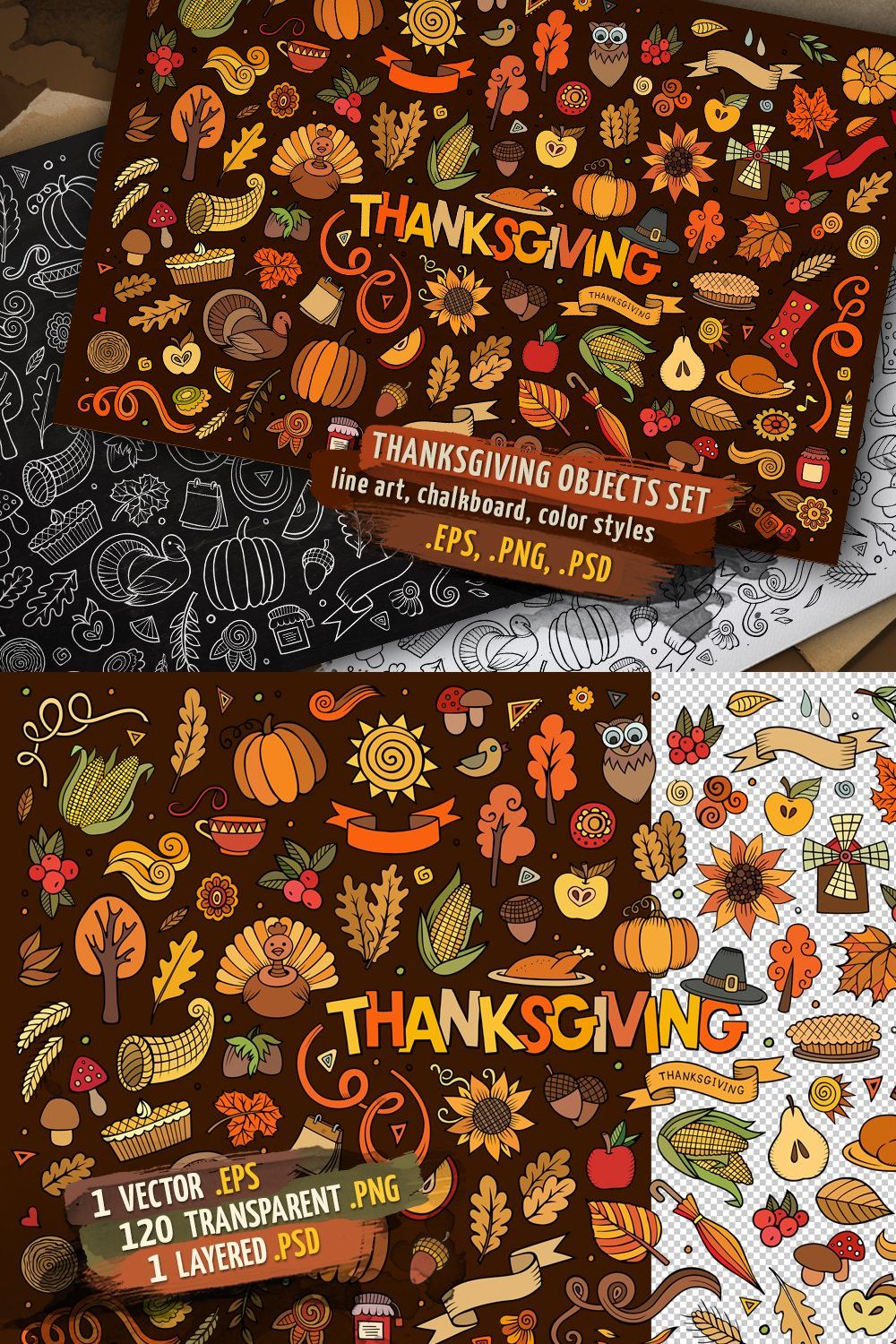 Thanksgiving Objects & Elements Set pinterest preview image.