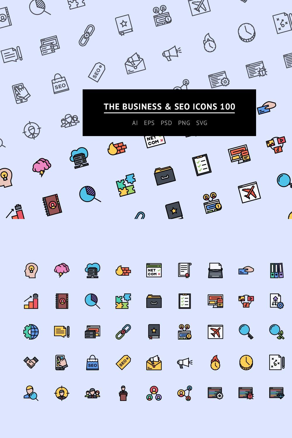 The Business & SEO Icons 100 pinterest preview image.