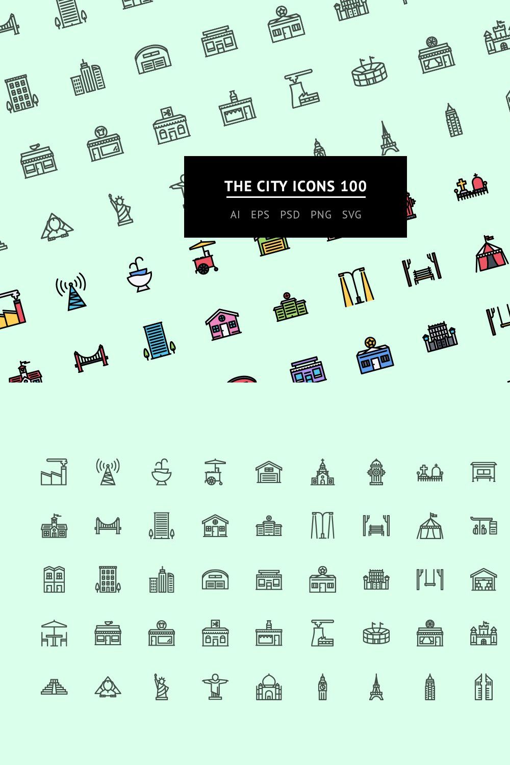 The City Icons 100 pinterest preview image.