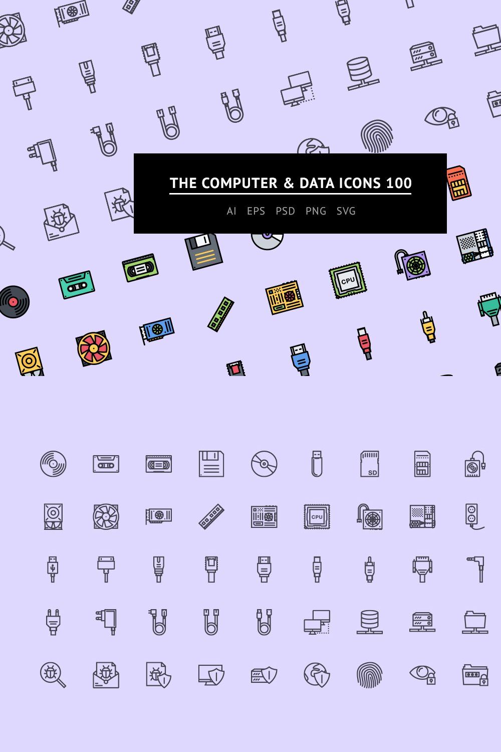 The Computer & Data Icons 100 pinterest preview image.