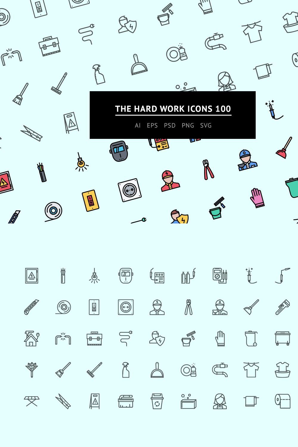 The Hard Work Icons 100 pinterest preview image.