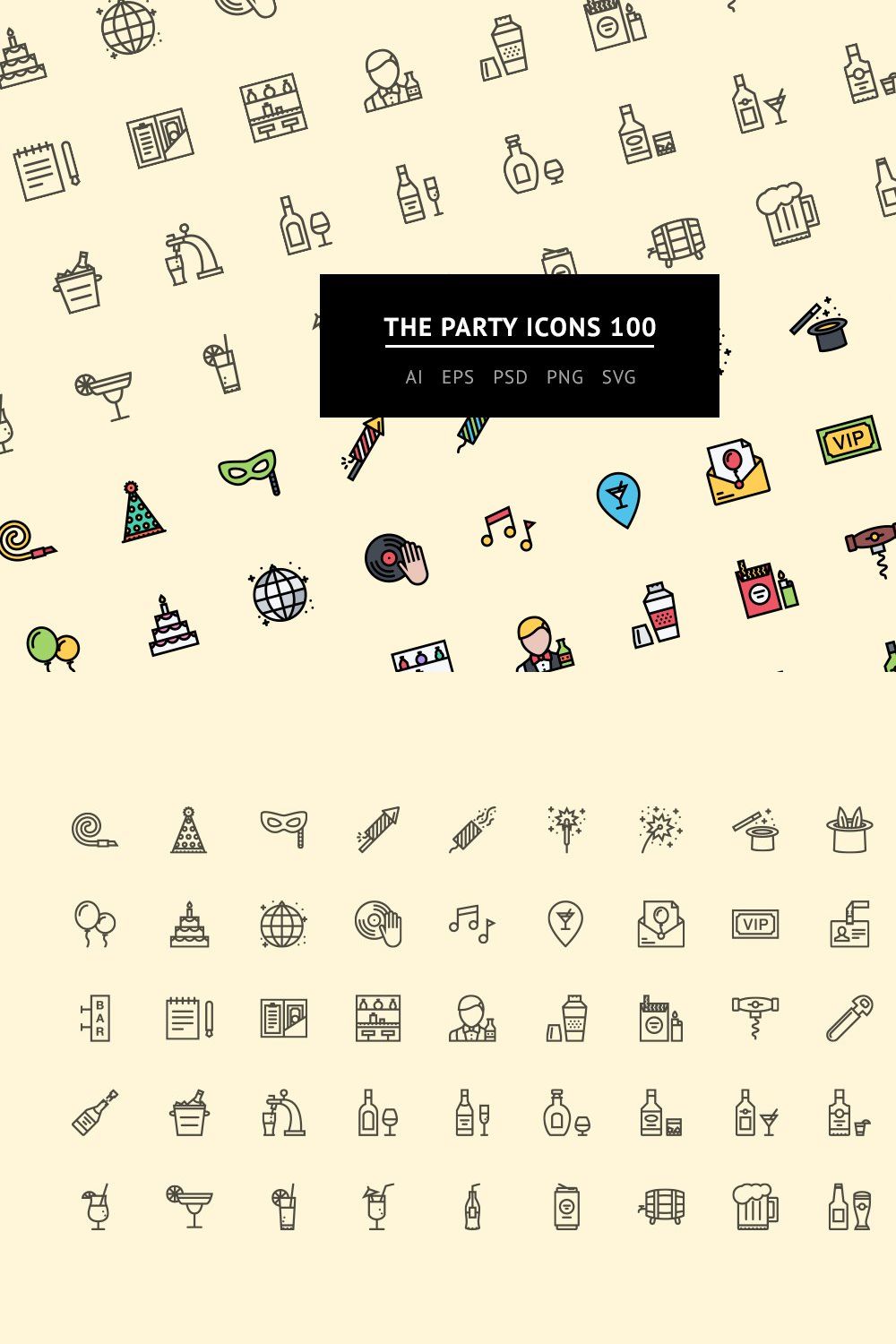 The Party Icons 100 pinterest preview image.
