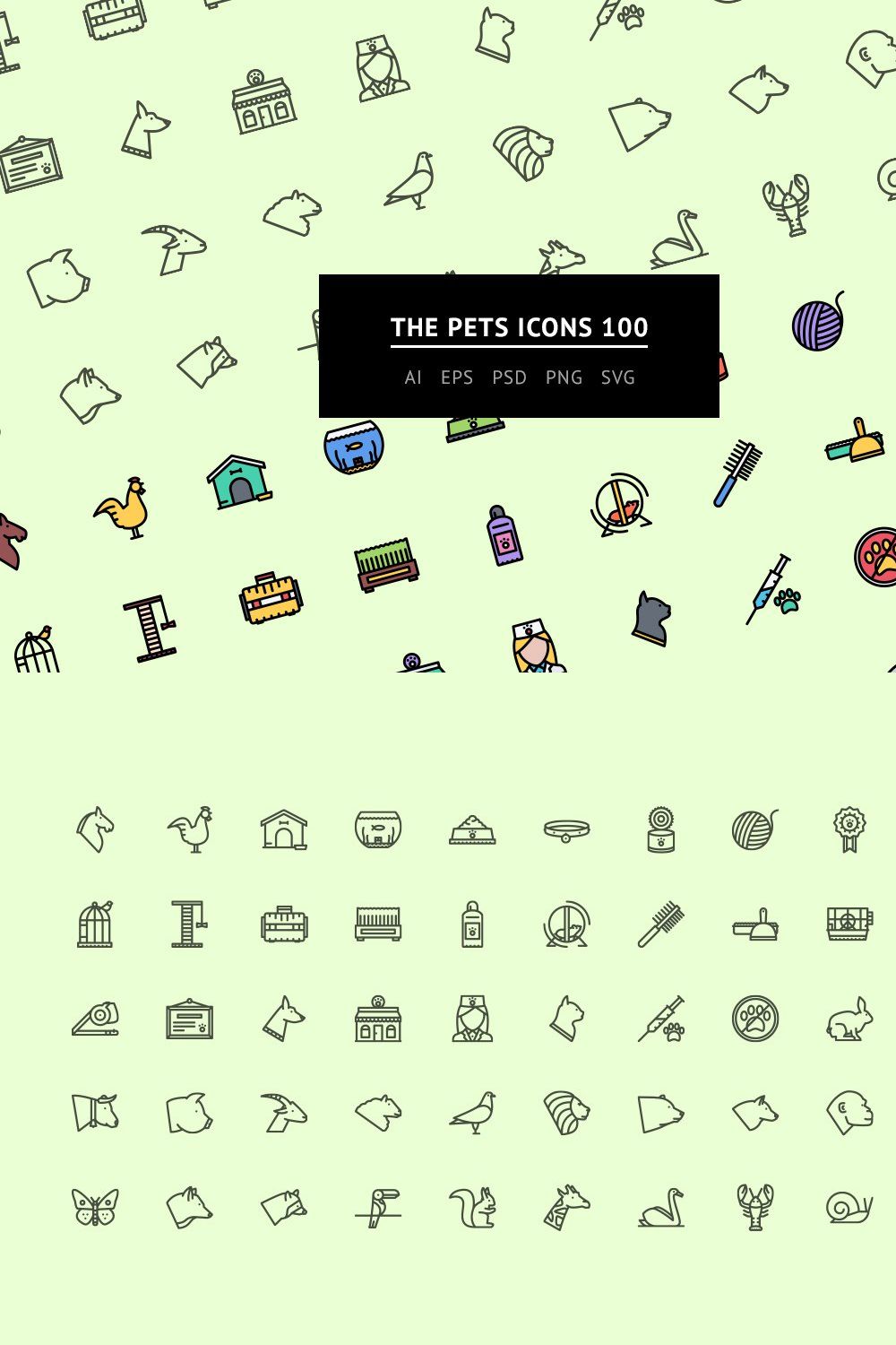 The Pets Icons 100 pinterest preview image.