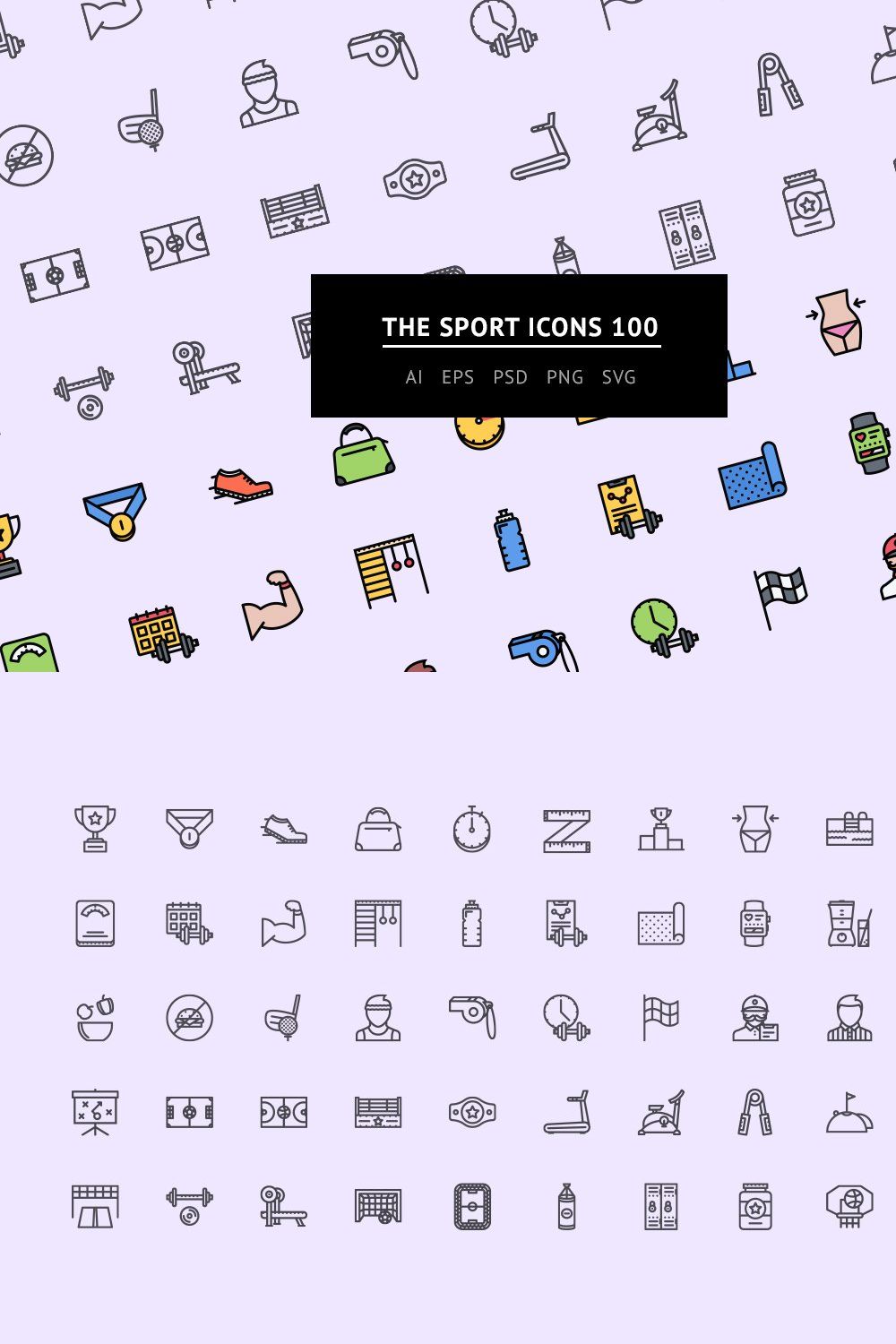 The Sport Icons 100 pinterest preview image.