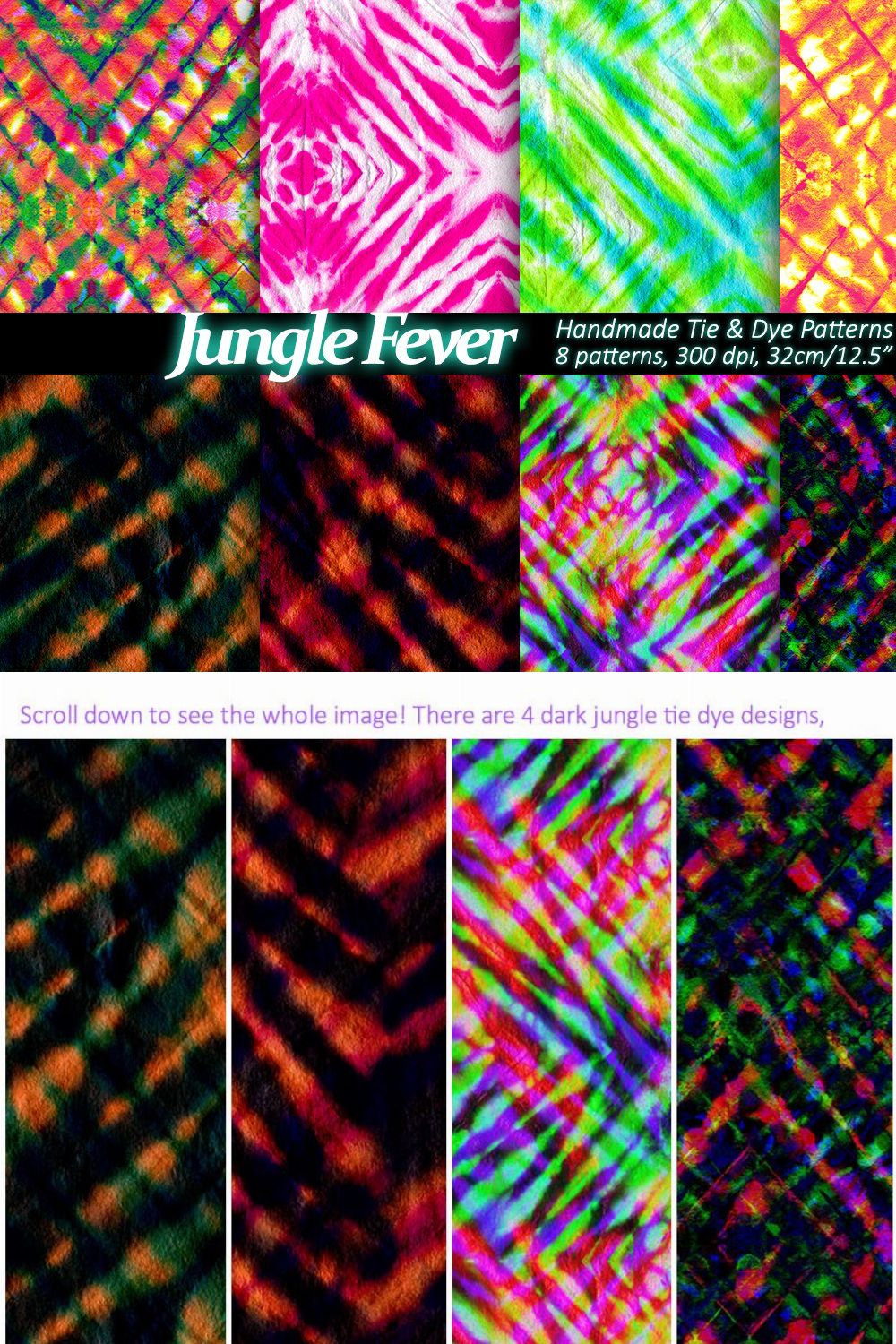 Tie Dye patterns - Set of 8. pinterest preview image.