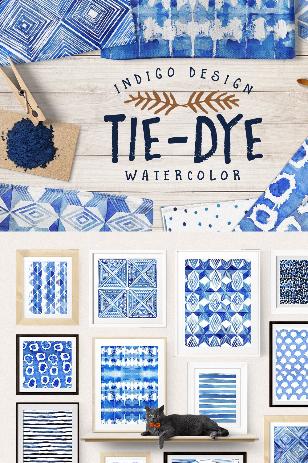 Tie-Dye watercolor patterns pack pinterest preview image.