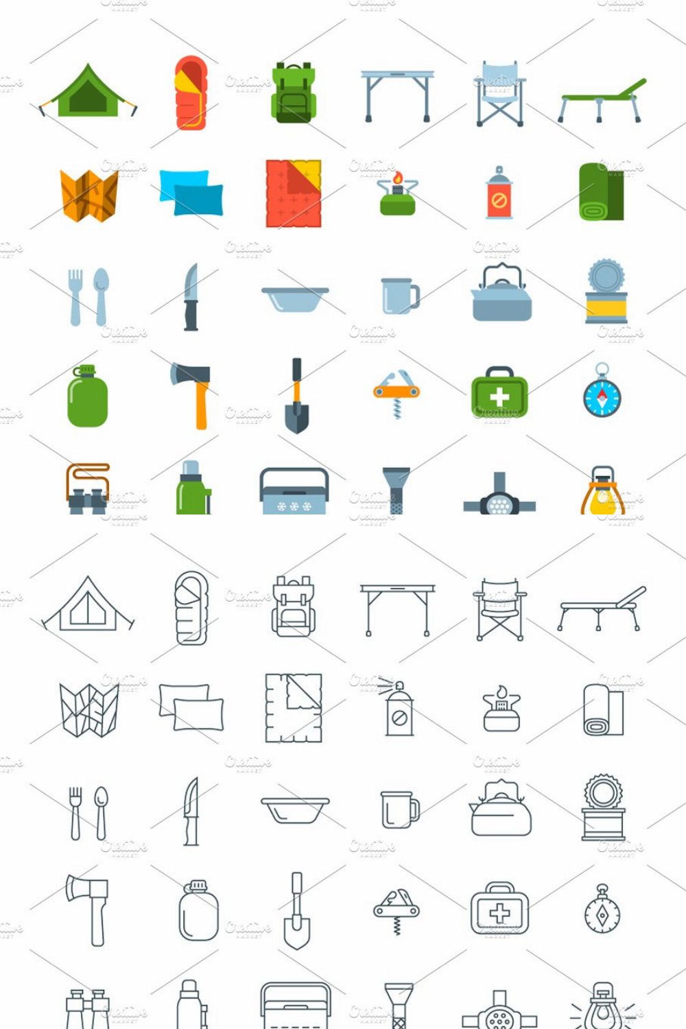 Tourist Hiking Equipment 36 Icons pinterest preview image.