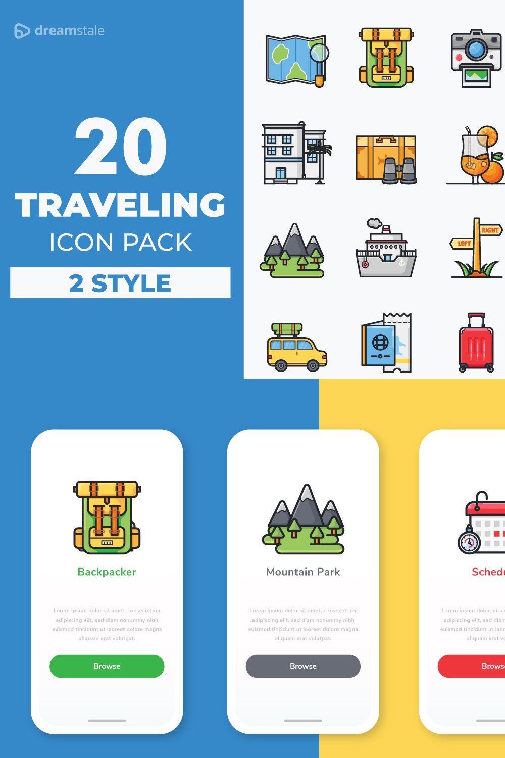Traveling icon pack pinterest preview image.