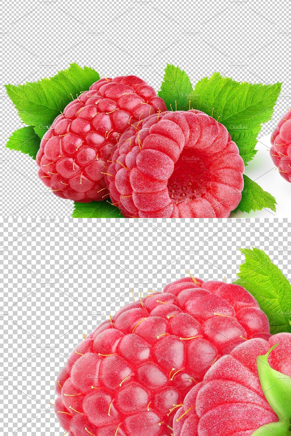 Two raspberries with leaf pinterest preview image.