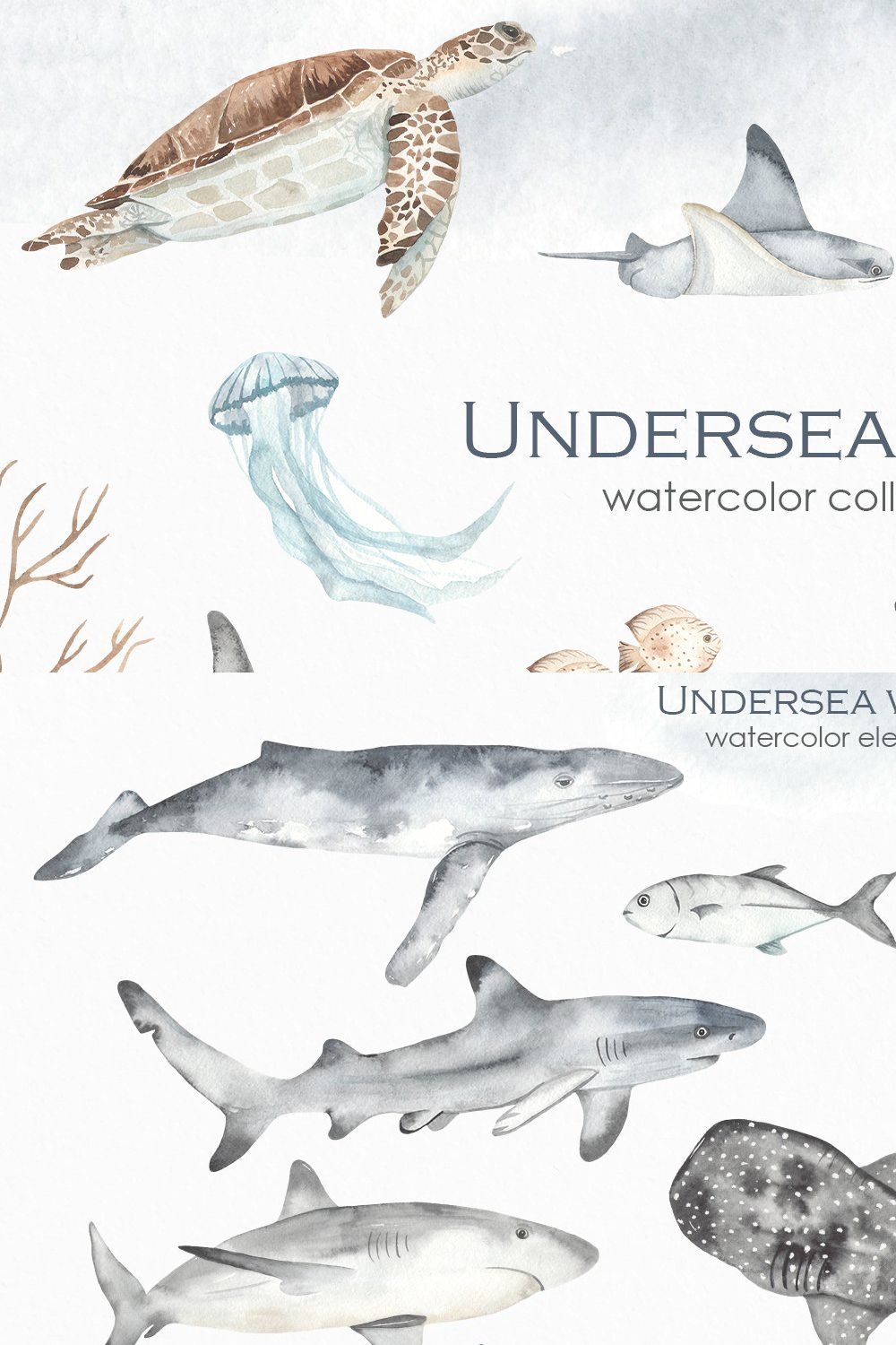 Undersea world Watercolor pinterest preview image.