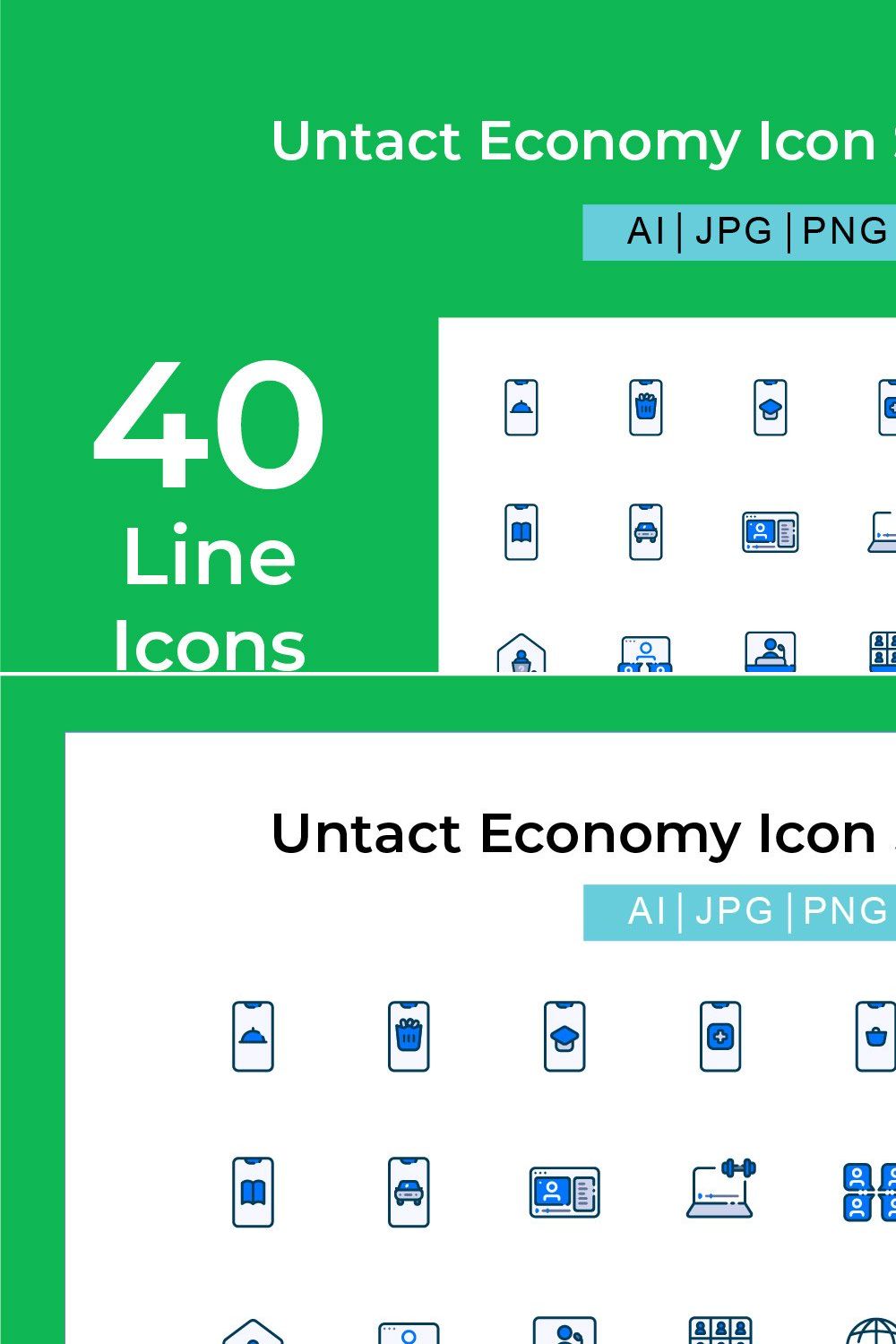 Untact Economy Filled Line Icon Set pinterest preview image.