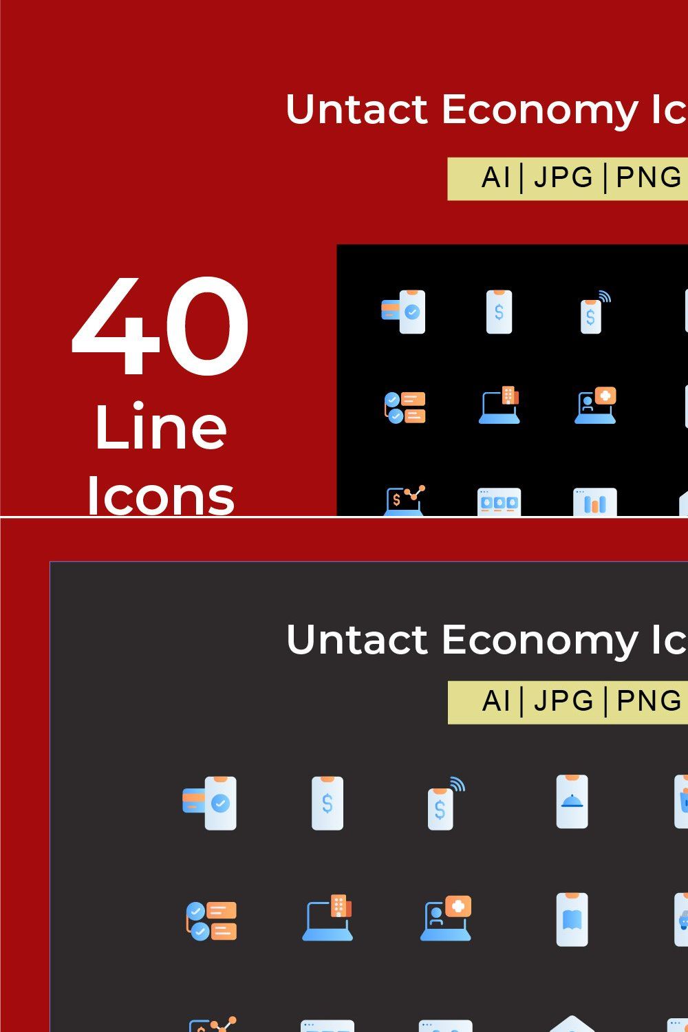 Untact Economy Flat Icon Set pinterest preview image.