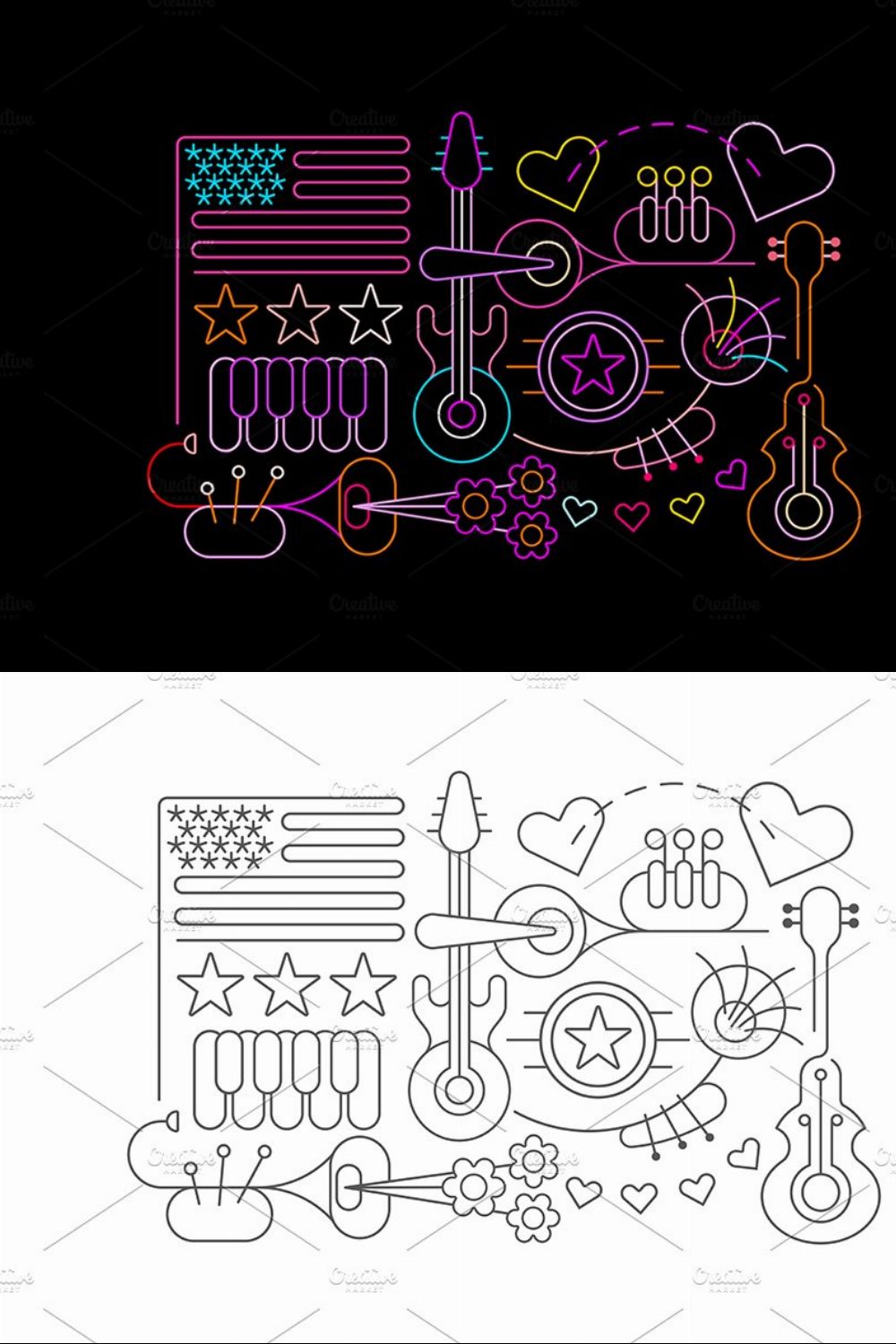 USA Independence Day (Neon/Line Art) pinterest preview image.