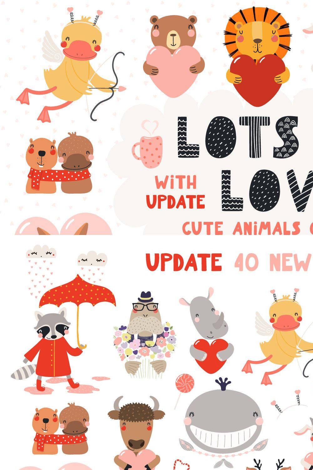 Valentine Day Cute Animals Clipart pinterest preview image.