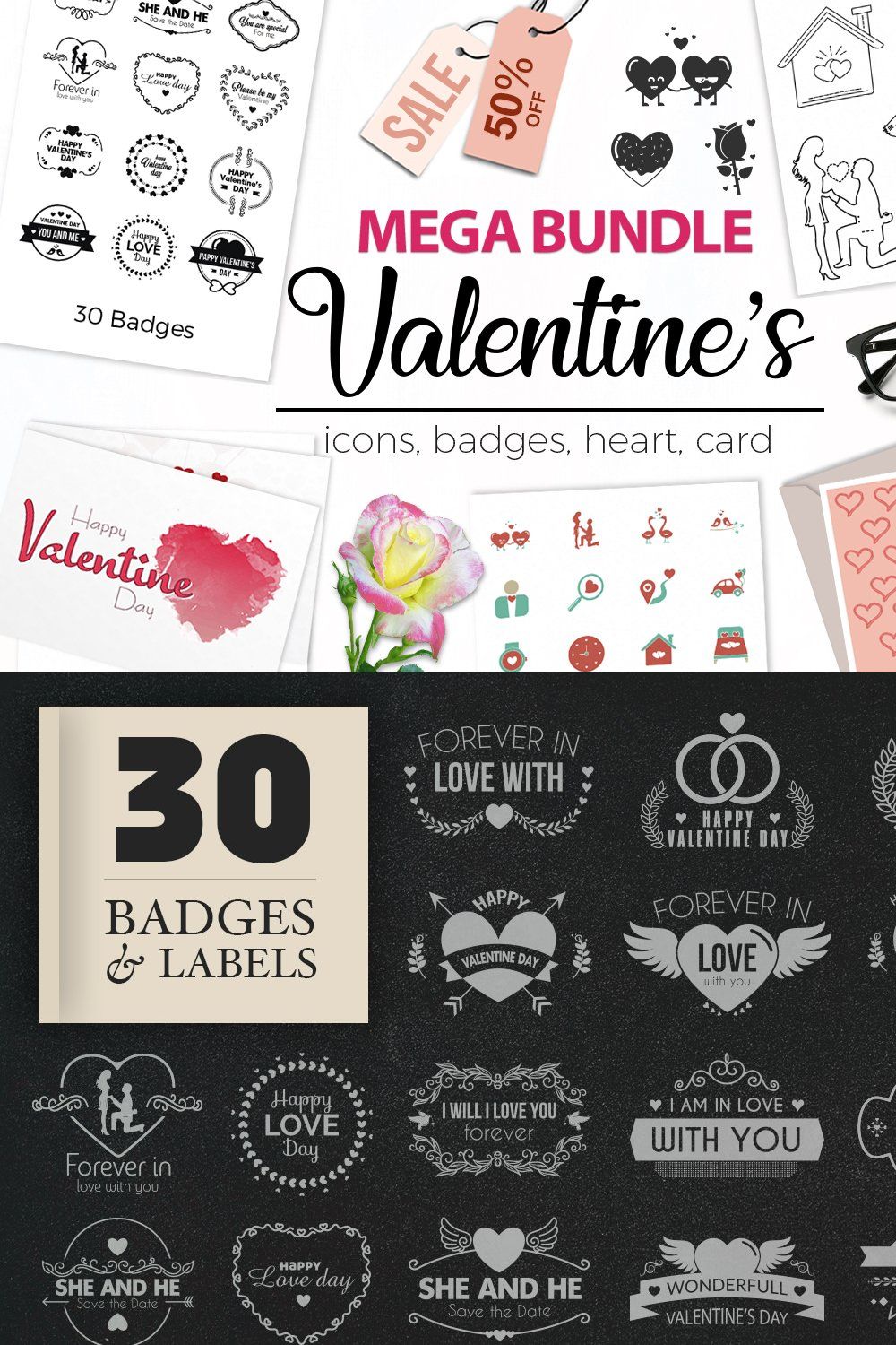 Valentines Designs Mega Bundle pinterest preview image.