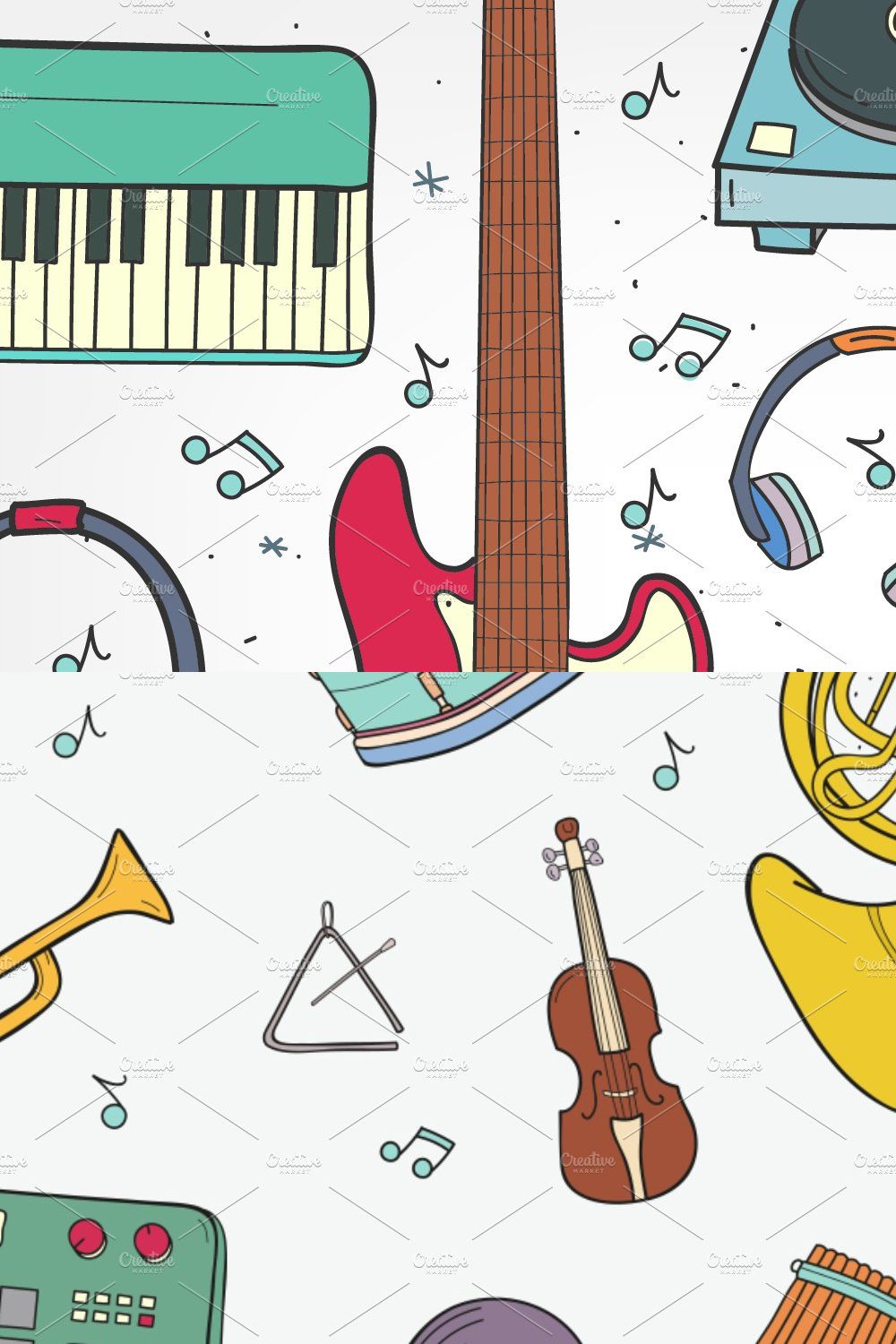 Various musical instruments pinterest preview image.