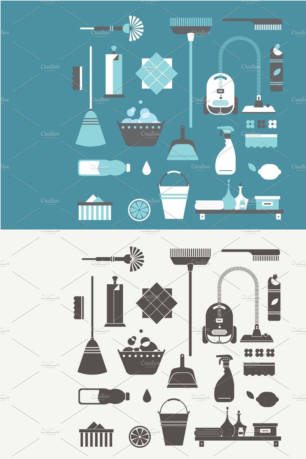 Vector cleaning icons pinterest preview image.
