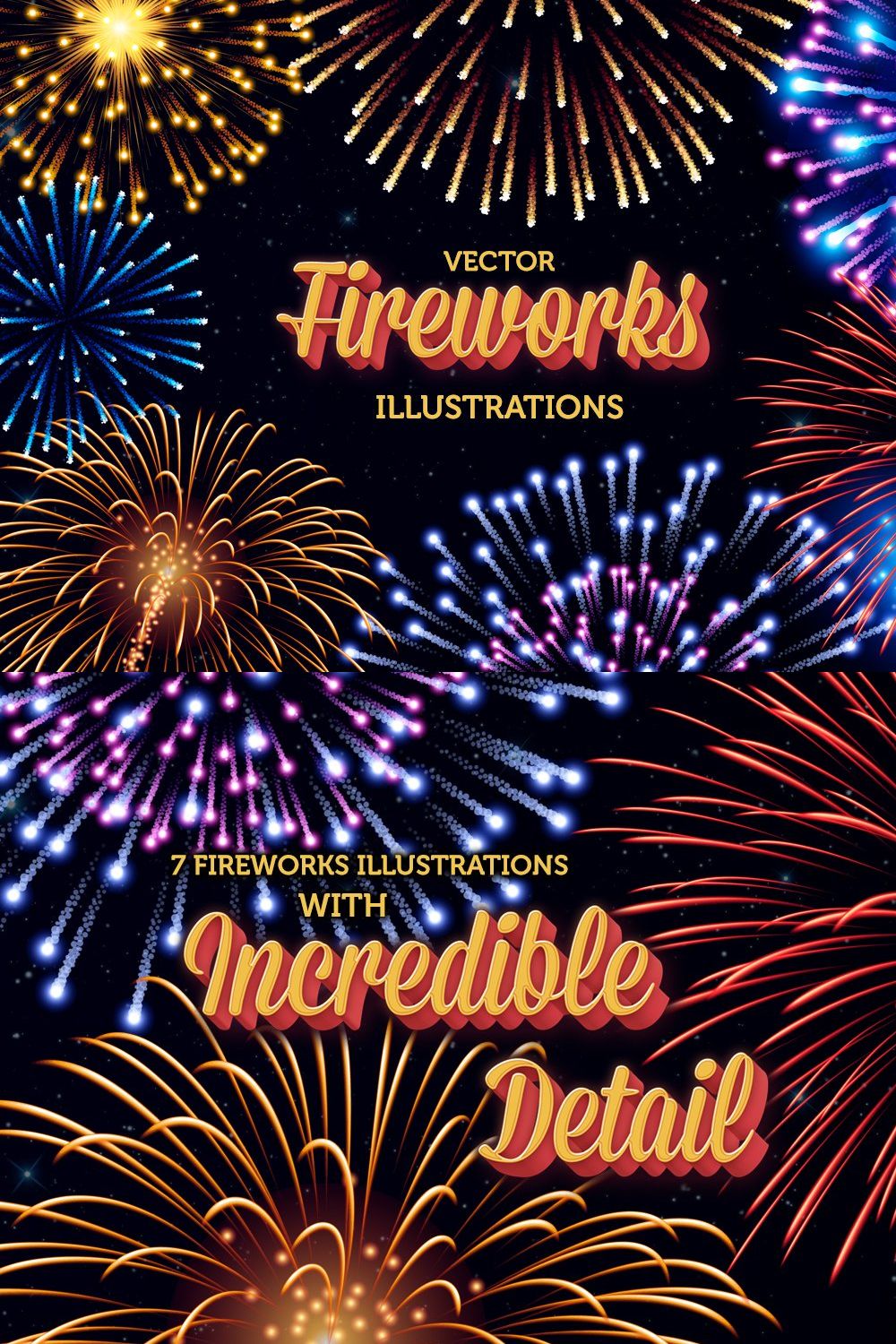 Vector Fireworks Illustrations pinterest preview image.