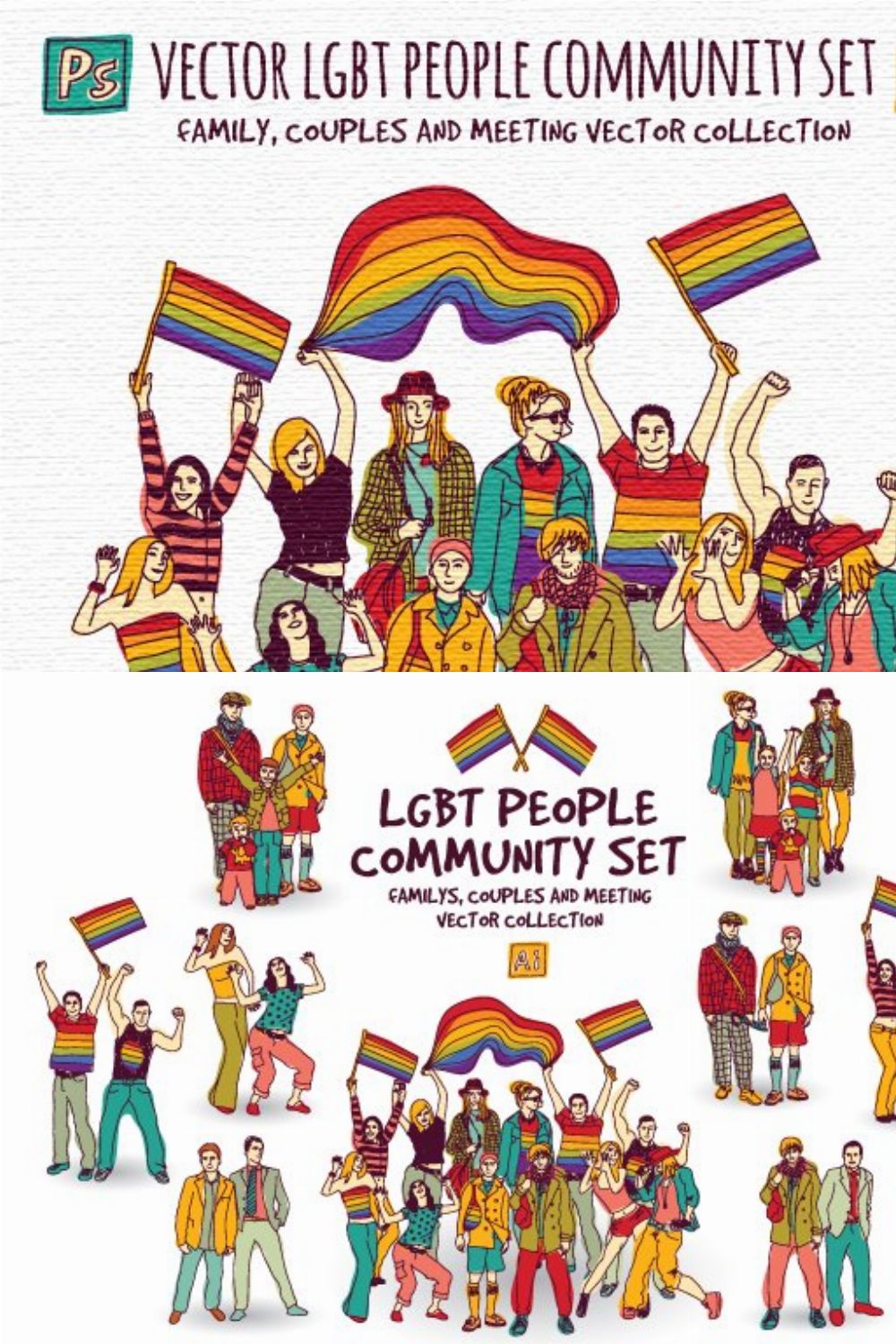 Vector LGBT people community set pinterest preview image.