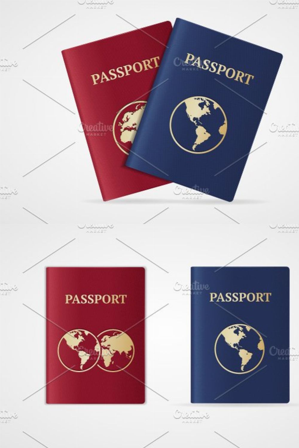Vector passport set. Flat pinterest preview image.