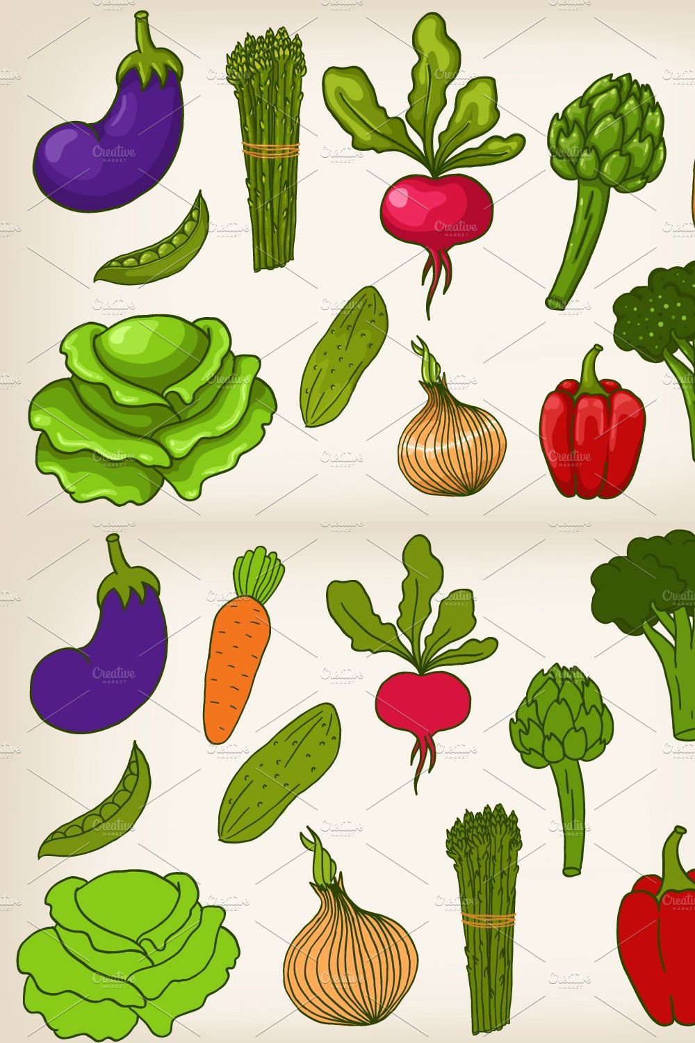 Vector vegetables and patterns pinterest preview image.