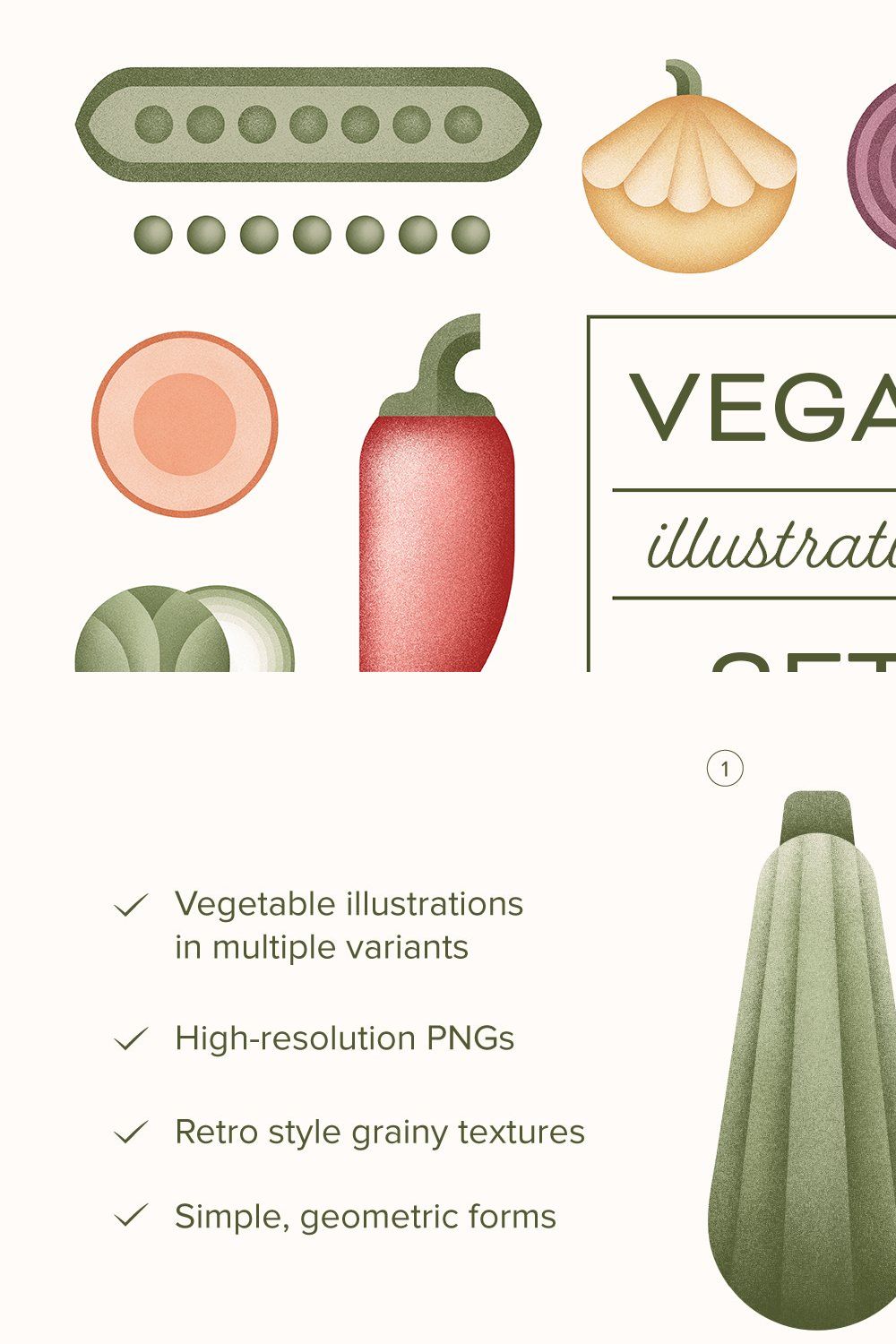 Vegan Illustration Set pinterest preview image.