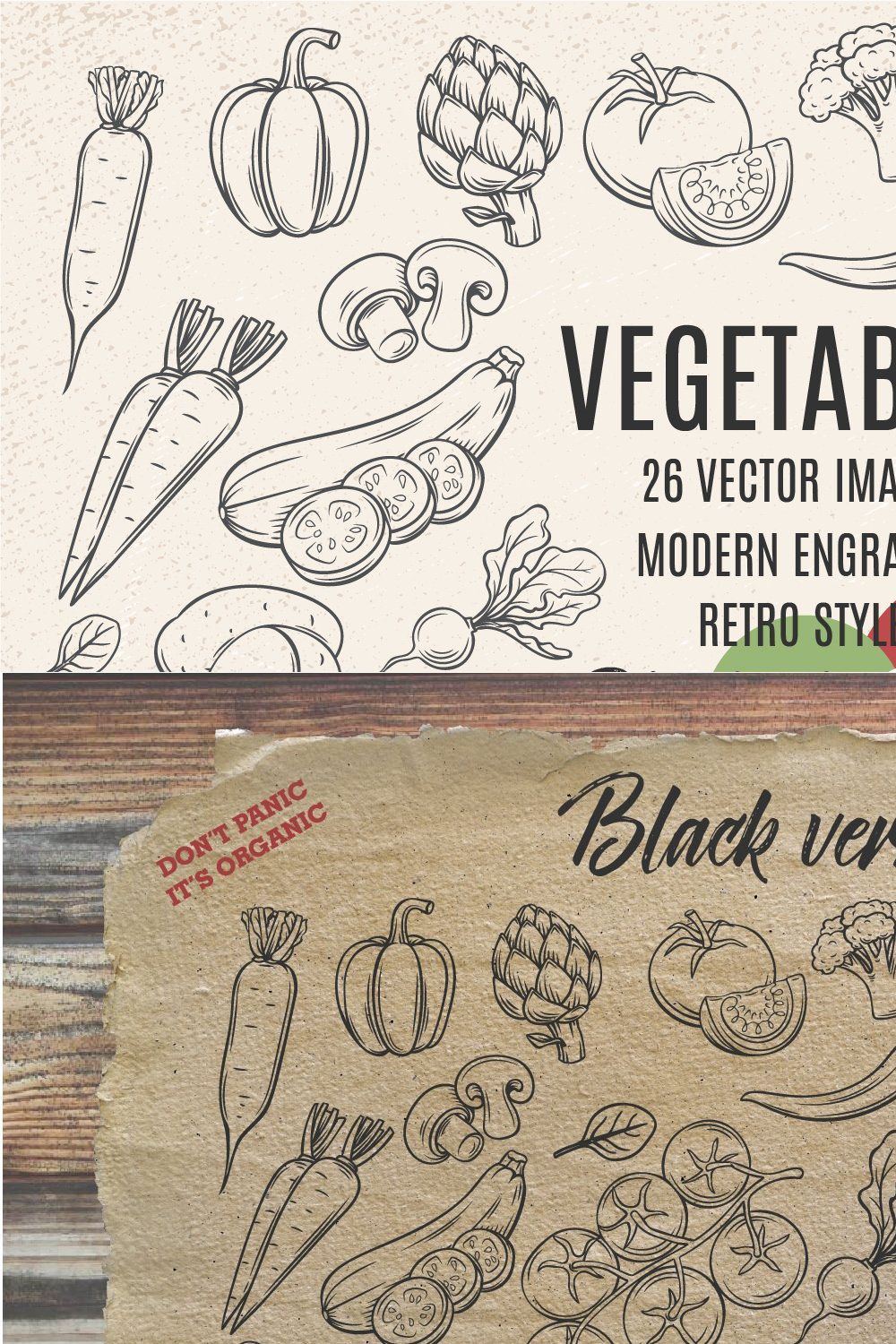 Vegetables in Modern Engraved Style pinterest preview image.