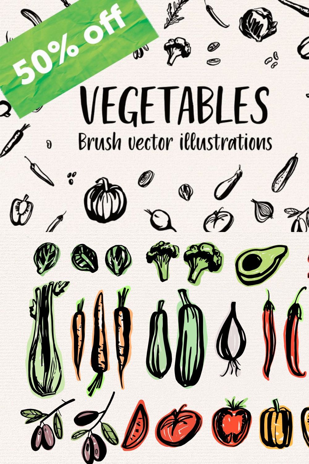 Vegetables - vector illustrations pinterest preview image.