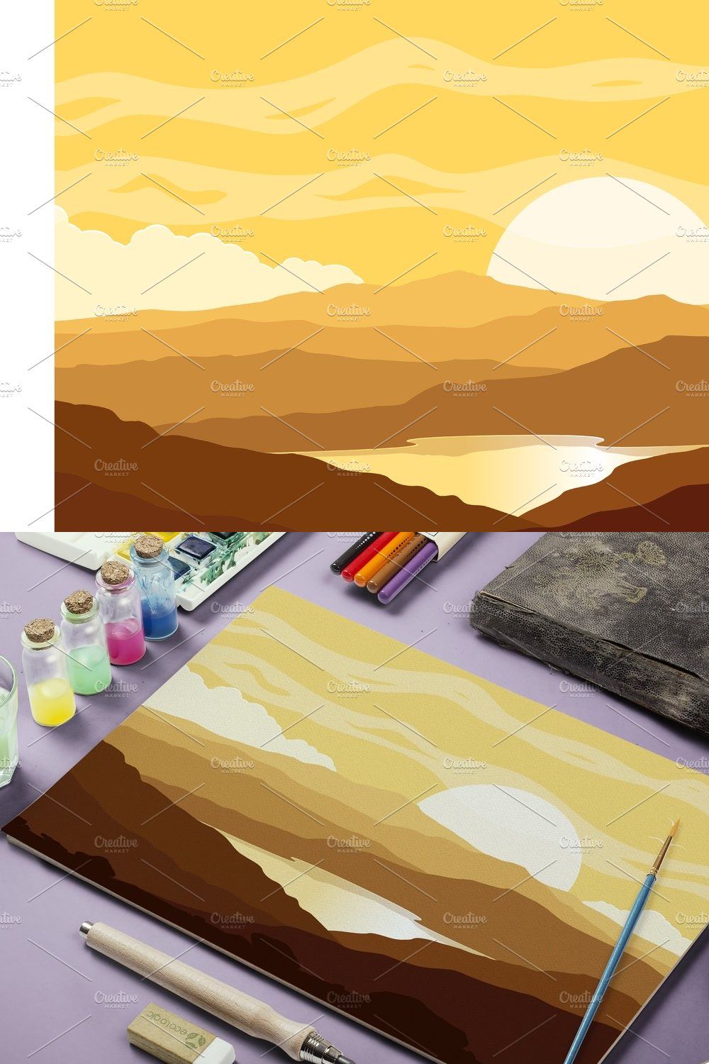 Verctor landscape with mountains pinterest preview image.