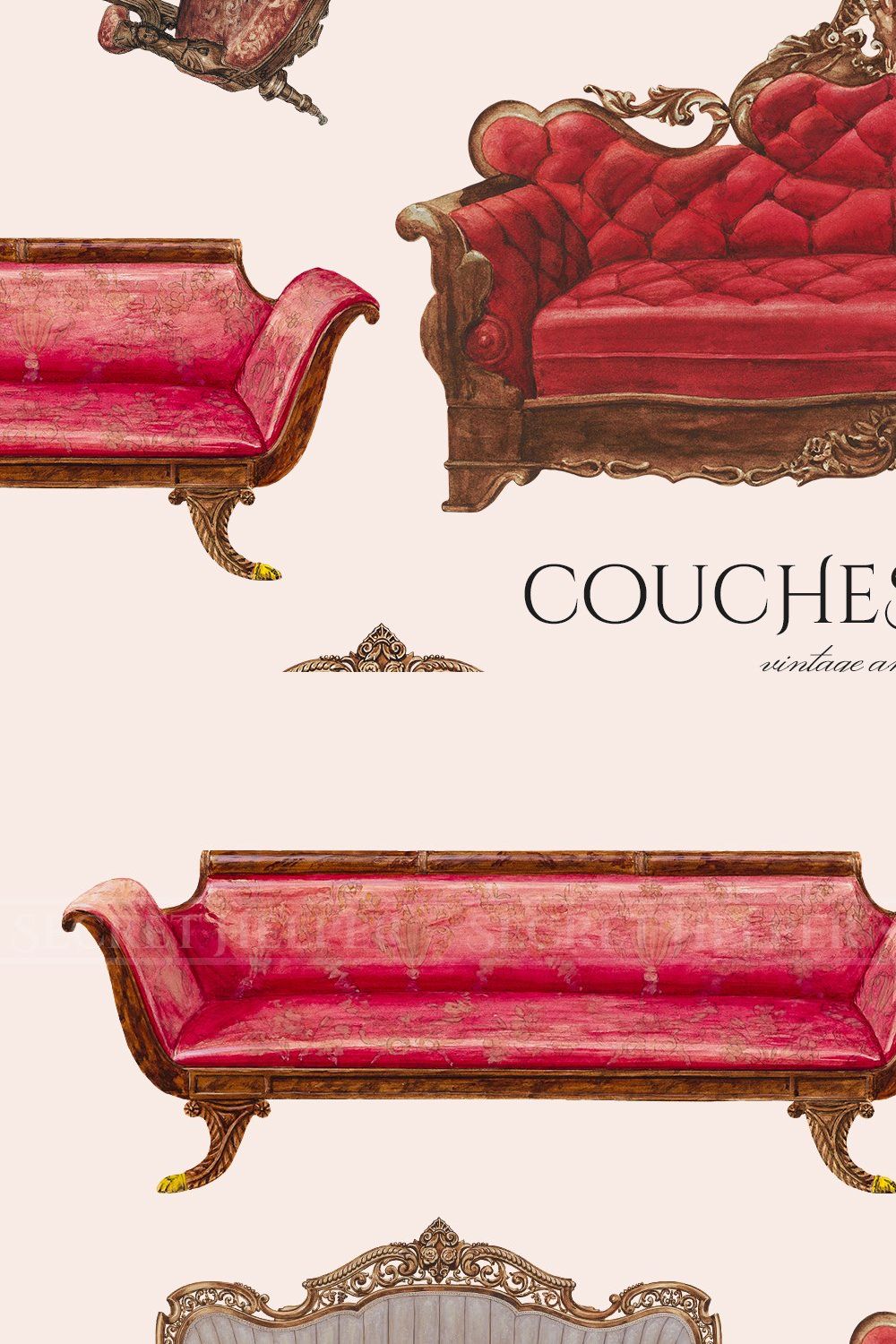 Vintage Couch & Sofa Clipart pinterest preview image.