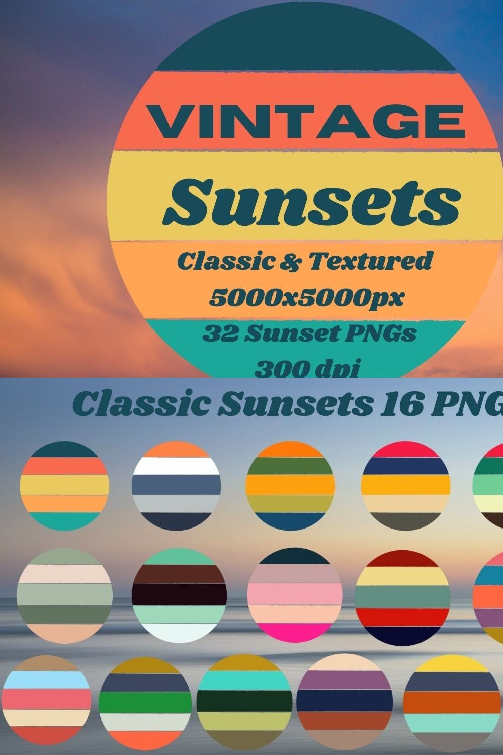 Vintage Sunset Designs pinterest preview image.
