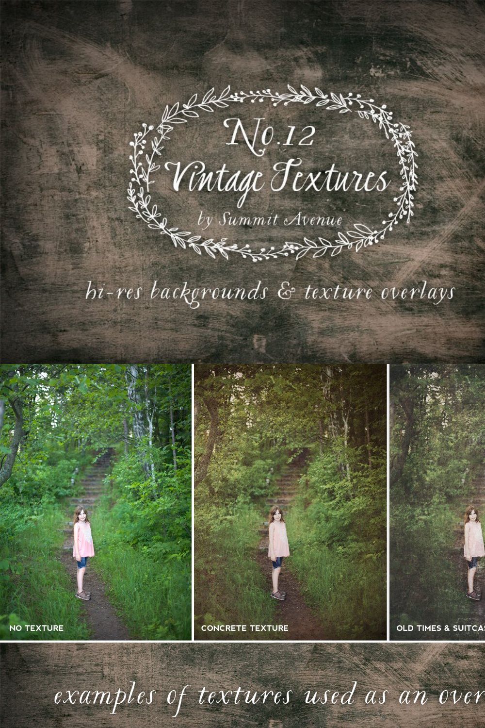 Vintage Textures & Overlays pinterest preview image.
