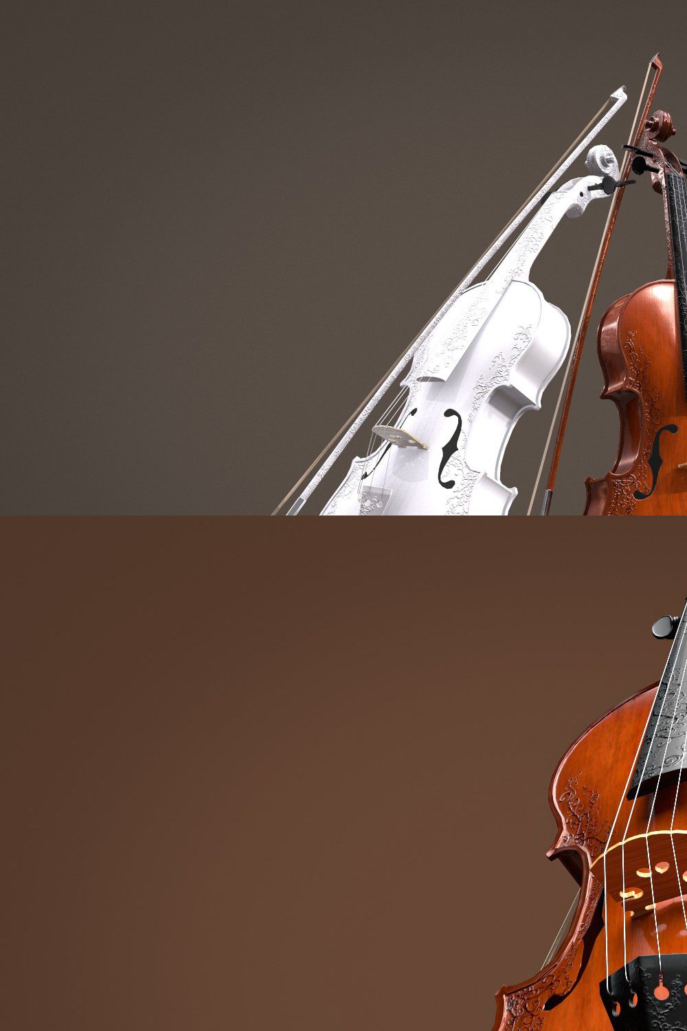 Violin 3d model (Game ready) pinterest preview image.